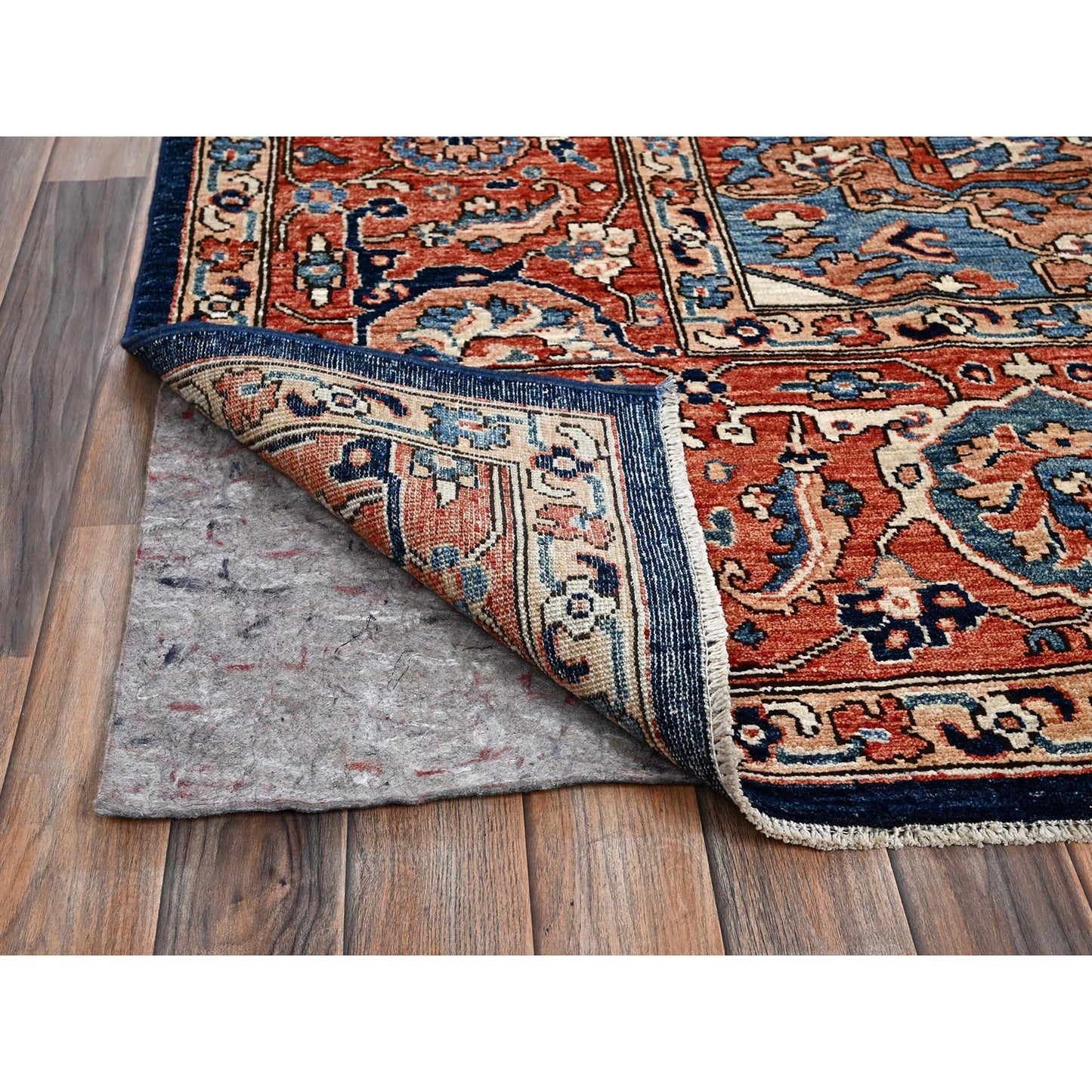 9'X12'1" Yale Blue Seeripe Heris Hand Knotted High Mountain Soft Wool Rug