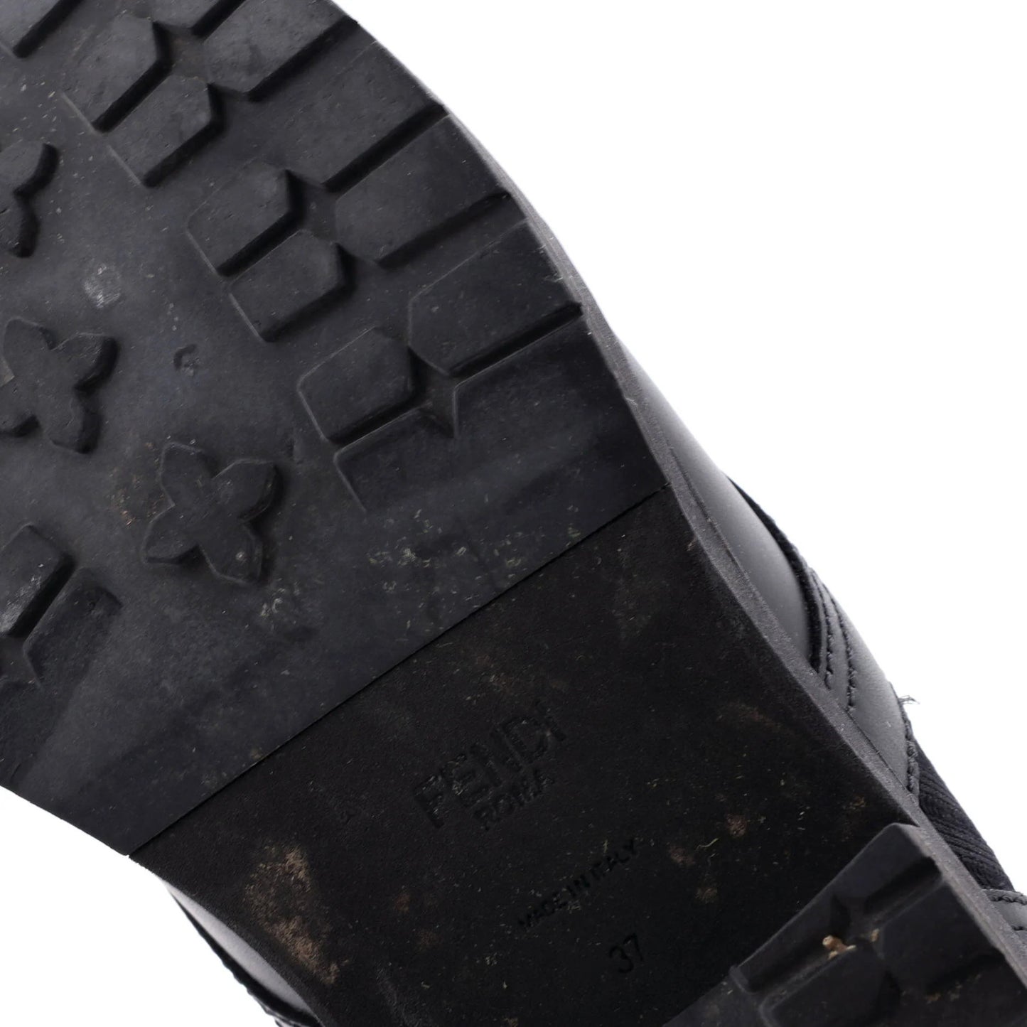 Fendi Women'S Rockoko Combat Boots Leather With Knit Stretch Fabric And Zucca