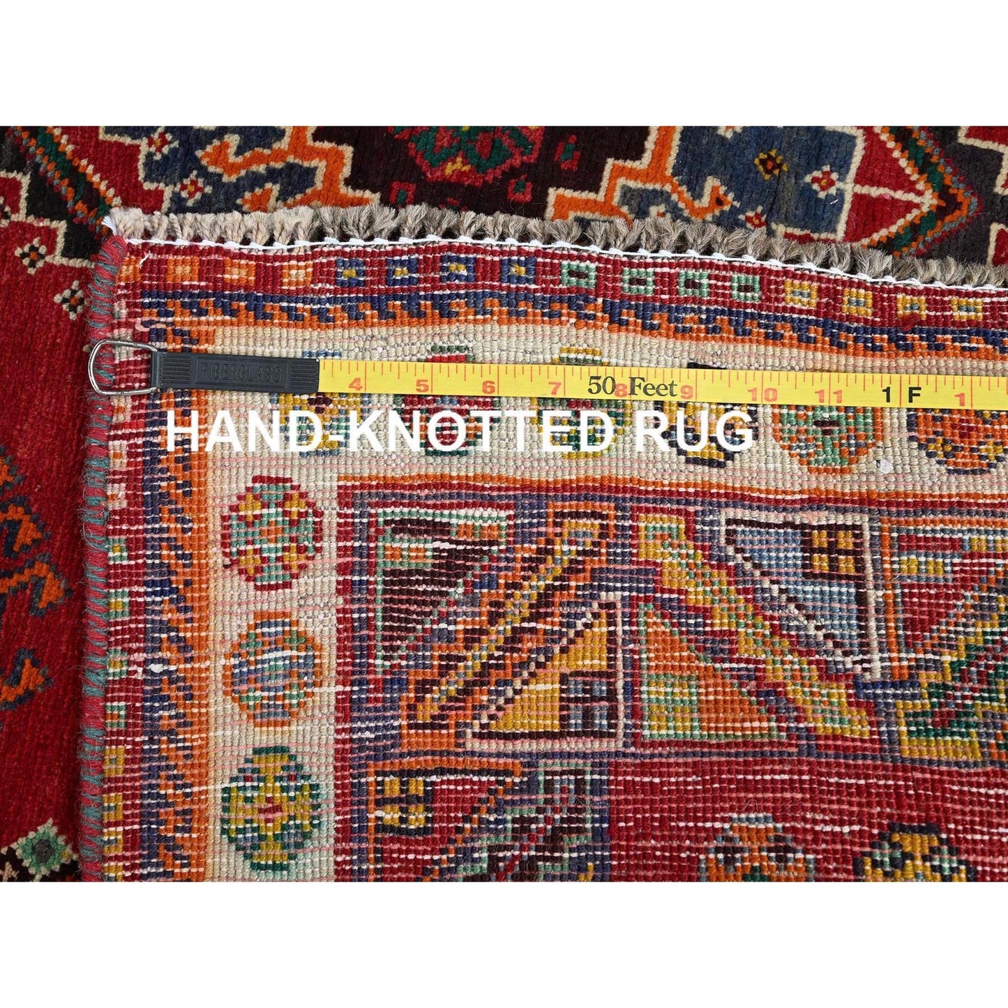 4'1"X6'6" Red Vintage Zoroastrian Geometric Design Hand Knotted Wool Rug