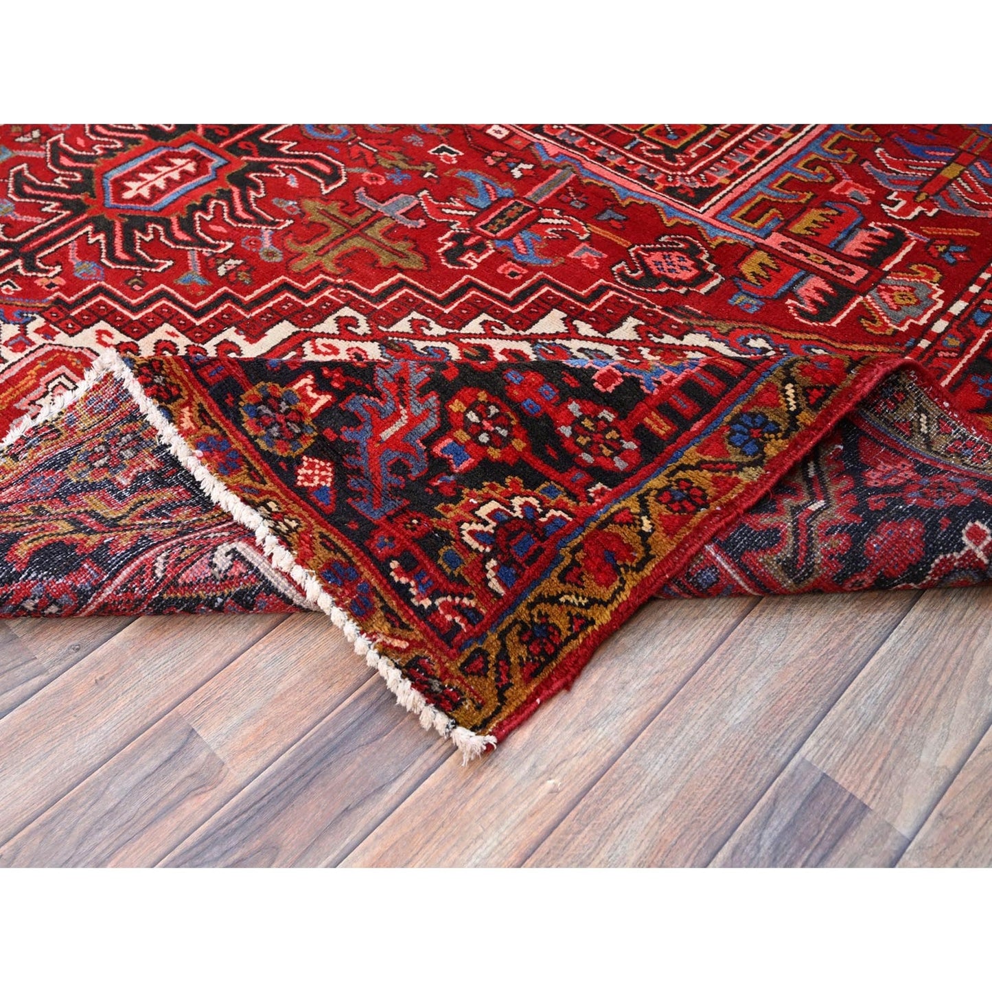 8'4"X11'3" Candy Apple Red With Salt White Corners Old Heris Oriental Rug