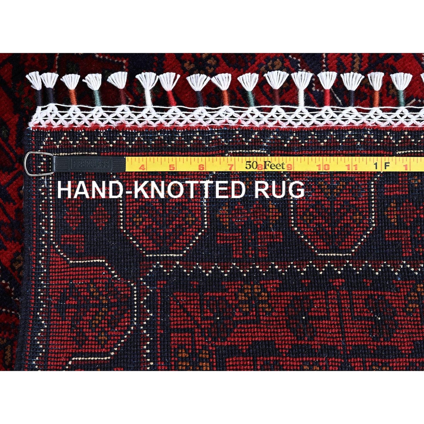 1'9"X4'10" Red, Afghan Khamyab Tribal Design Wool Hand Knotted Runner Rug