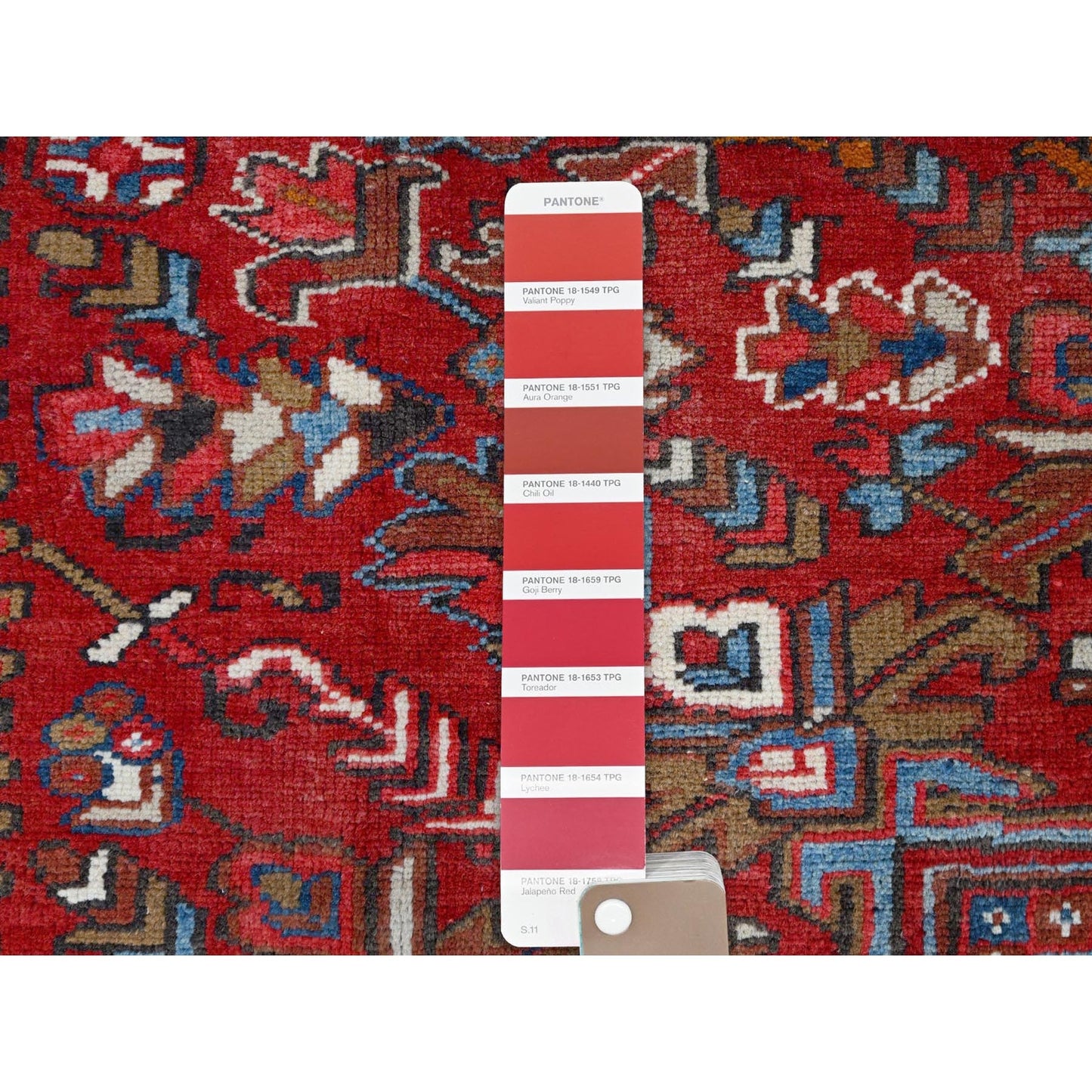 8'2"X10'10" Red Centre Geometric Medallion Cropped Thin Oriental Rug