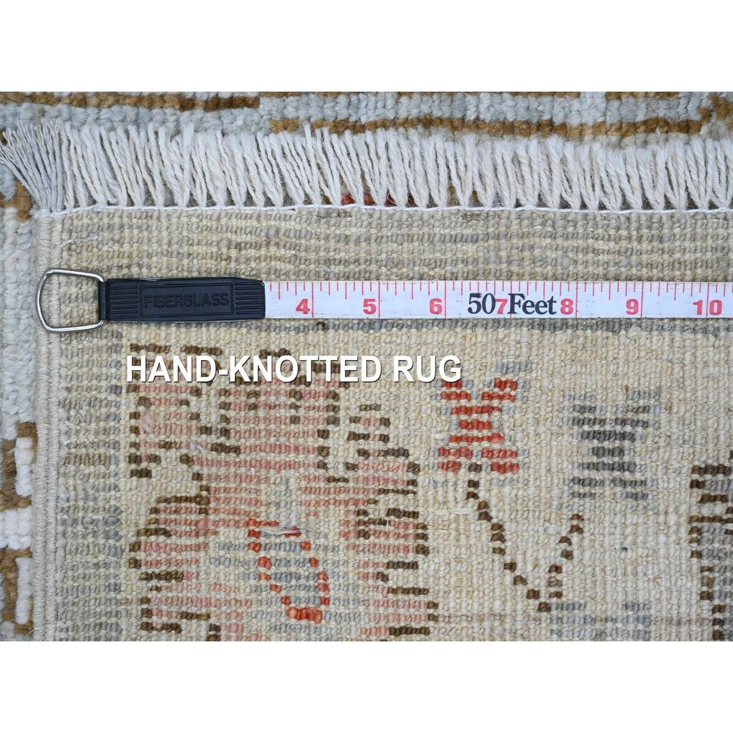 3'X10'6" Gray Afghan Angora Oushak Hand Knotted 100% Wool Runner Rug