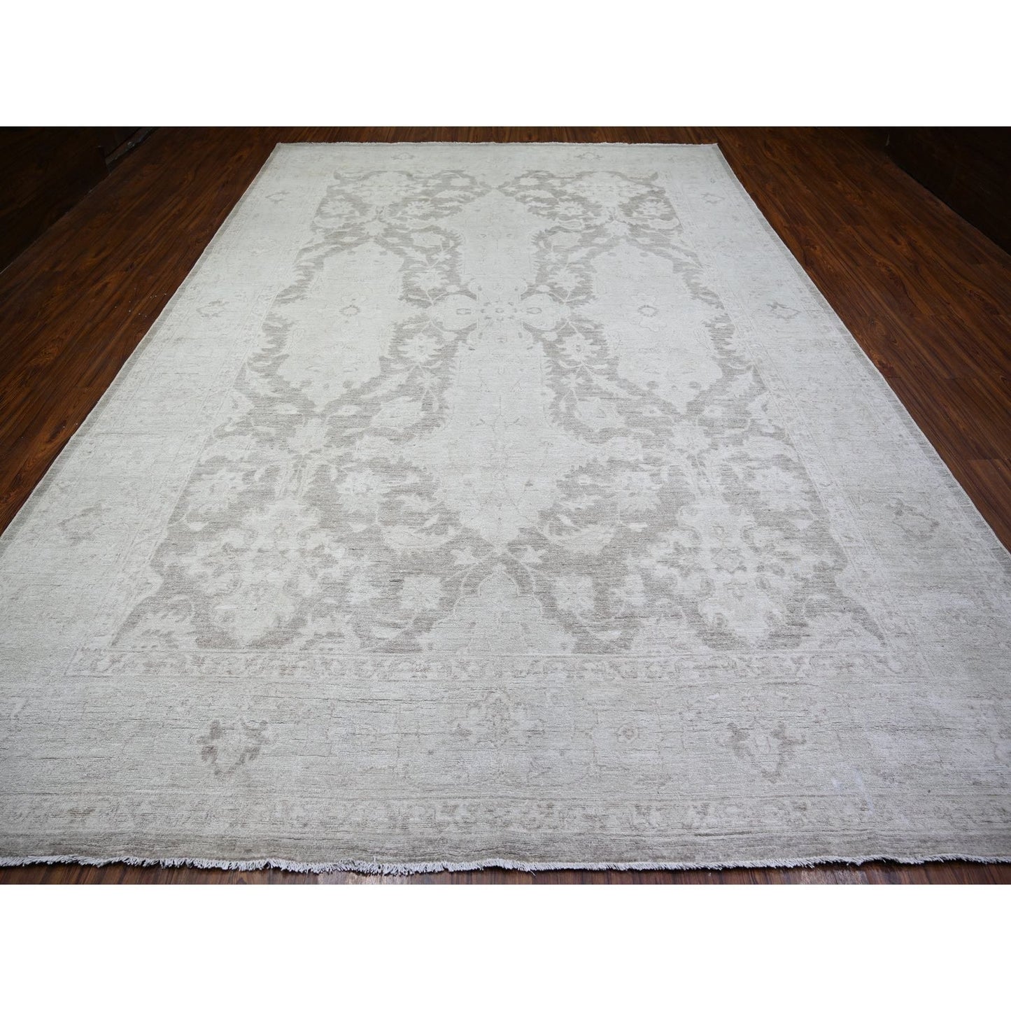9'9"X14' Battleship Gray Wool White Wash Peshawar Hand Knotted Rug