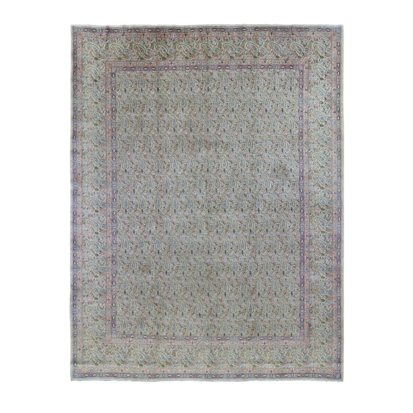 10'X13' Ivory Antique Farsian Karman Full Pile Hand Knotted Wool Rug