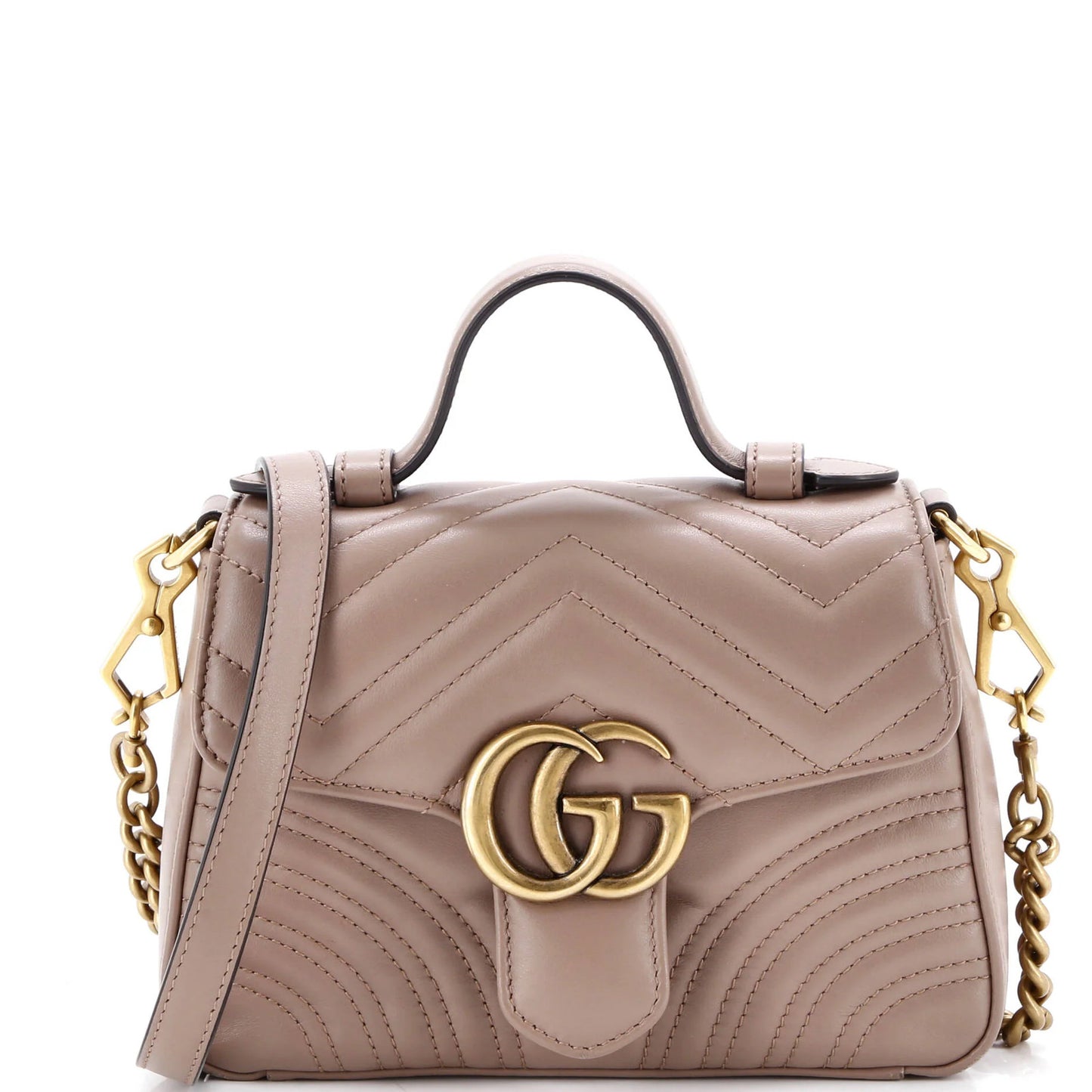 Gucci Gg Marmont Top Handle Flap Bag Matelasse Leather Mini