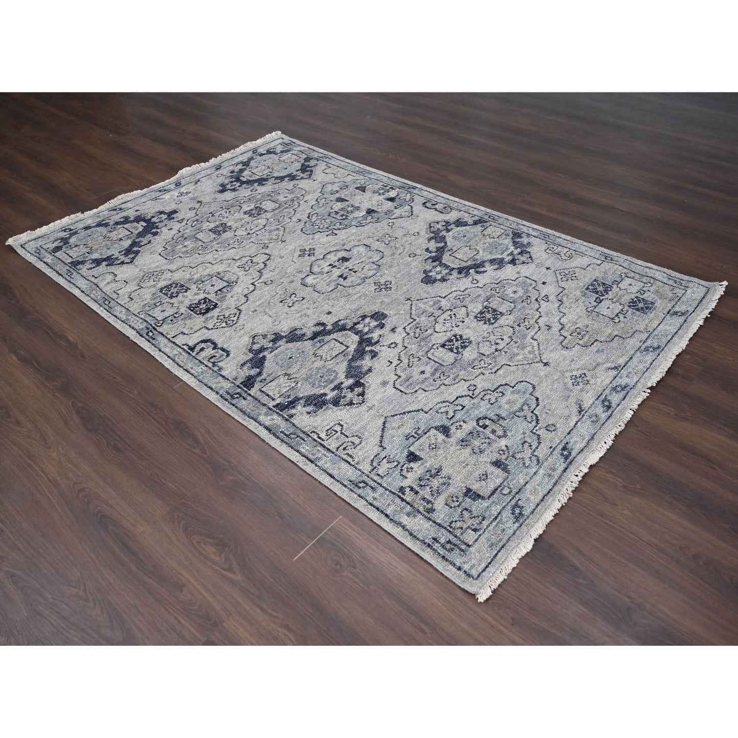 5'10"X8'10" Silver Gray Natural Wool Hand Knotted Anatolian Design Rug