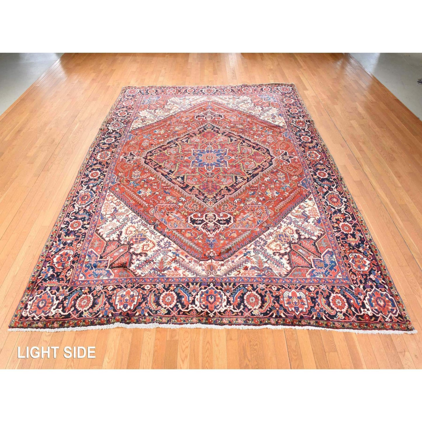 9'8"X13' Red Semi Antique Zoroastrian Heris Clean Hand Knotted Wool Rug