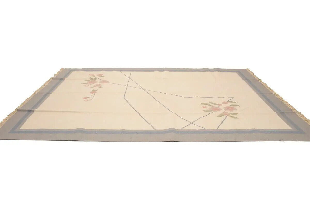 Large Contemporary Floral Dhurrie Rug Reversible