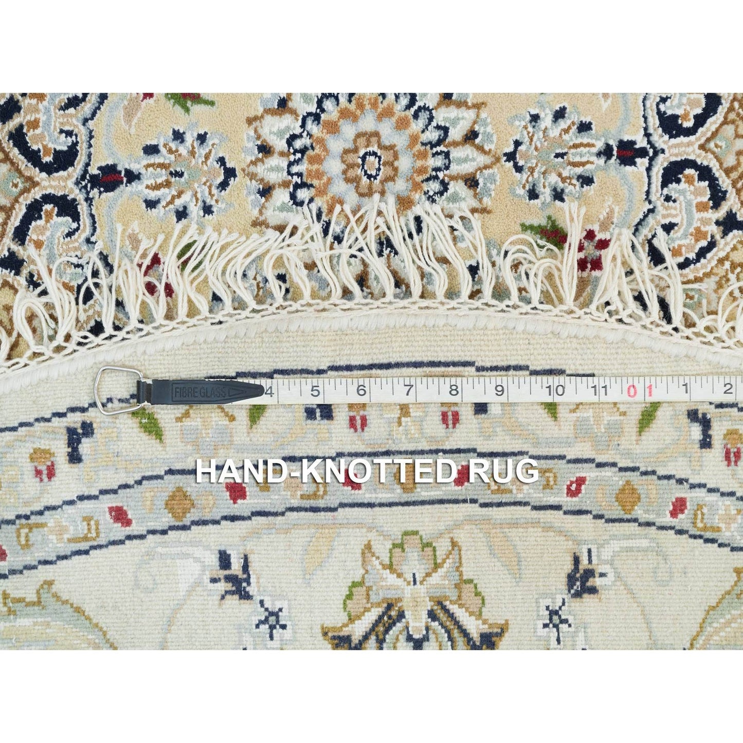6'5"X6'5" White Organic Wool Hand Knotted Nain Design 250 Kpsi Round Rug