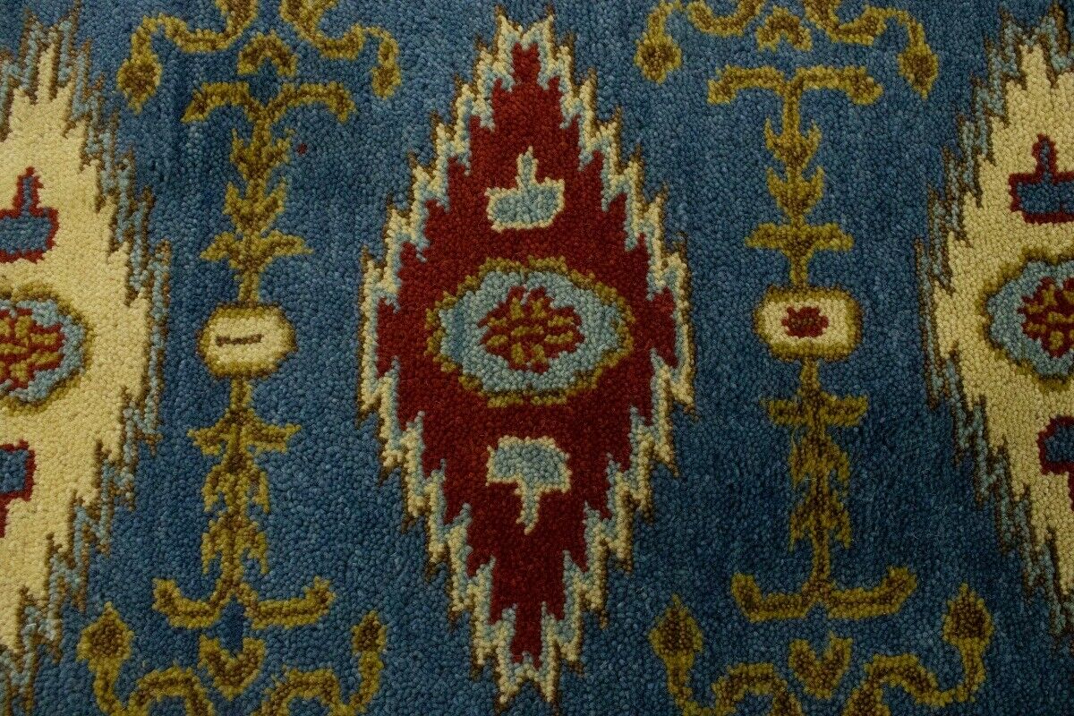 3X10 Ft Handmade Kazak Runner Rug Blue Geometric