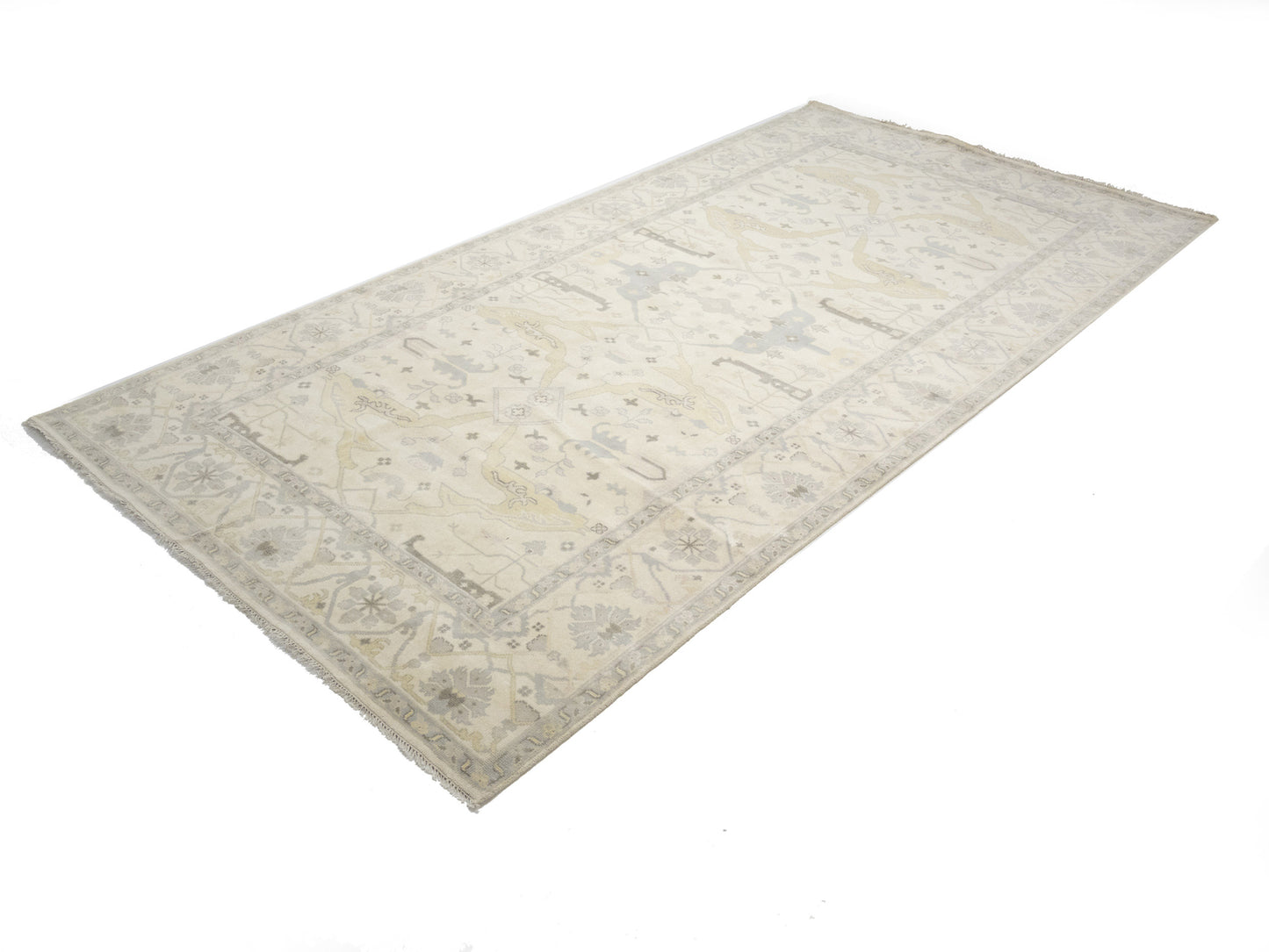 Hand-Knotted Wool Floral Oushak Oriental Rug Rare