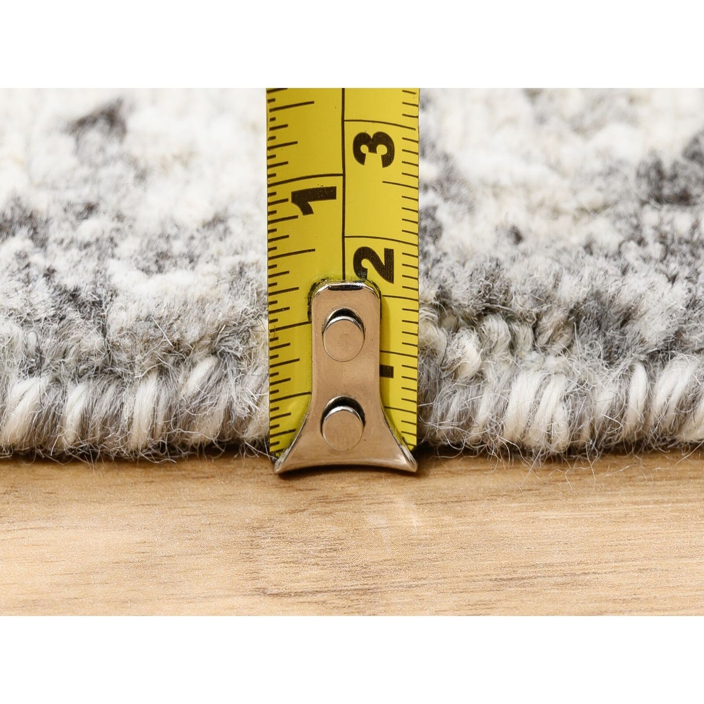 2'6"X8'1" Undyed Natural Wool Modern Cut And Loop Pile Beige Runner Rug