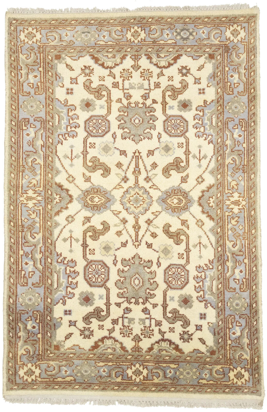 Handmade Cream Oushak Chobi Oriental Rug Floral
