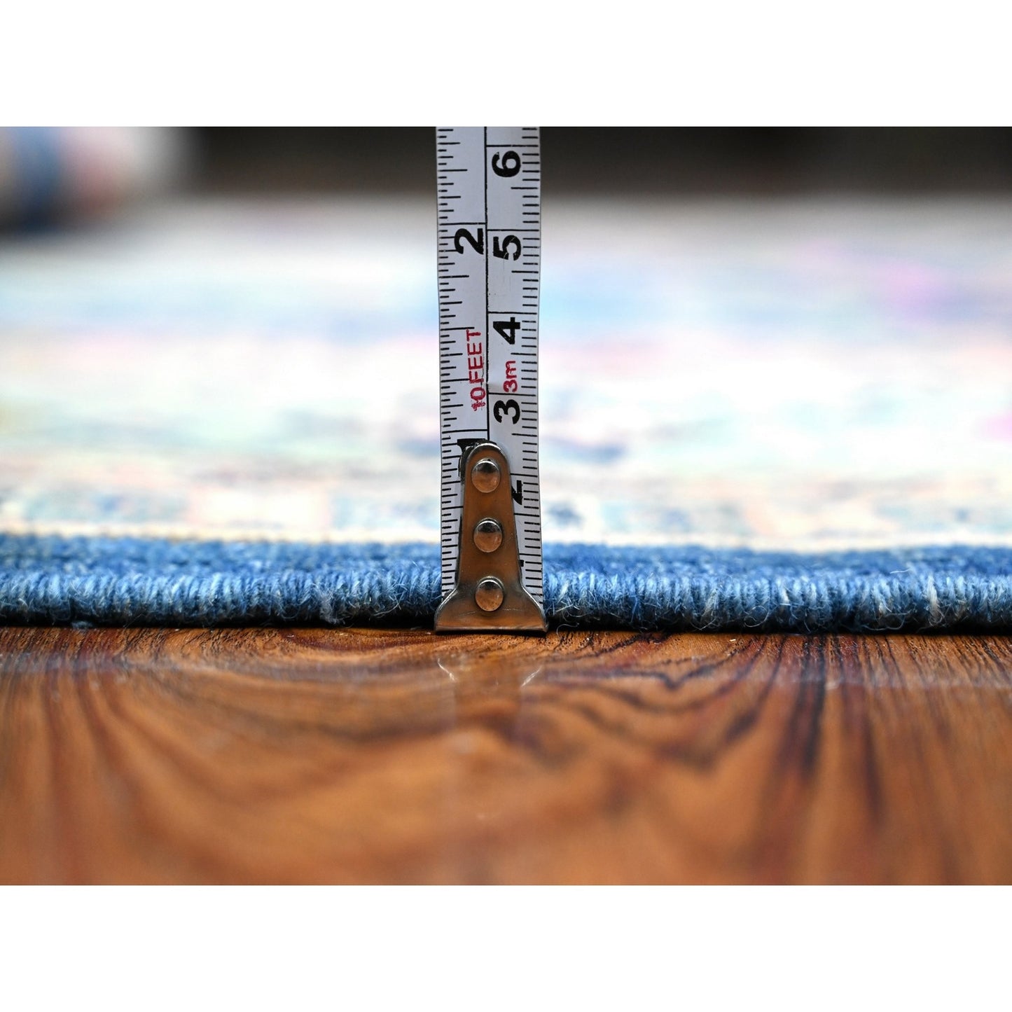 5'X6'10" Lowes Blue Multiple Borders Vibrant Fusion Kazak Oriental Rug