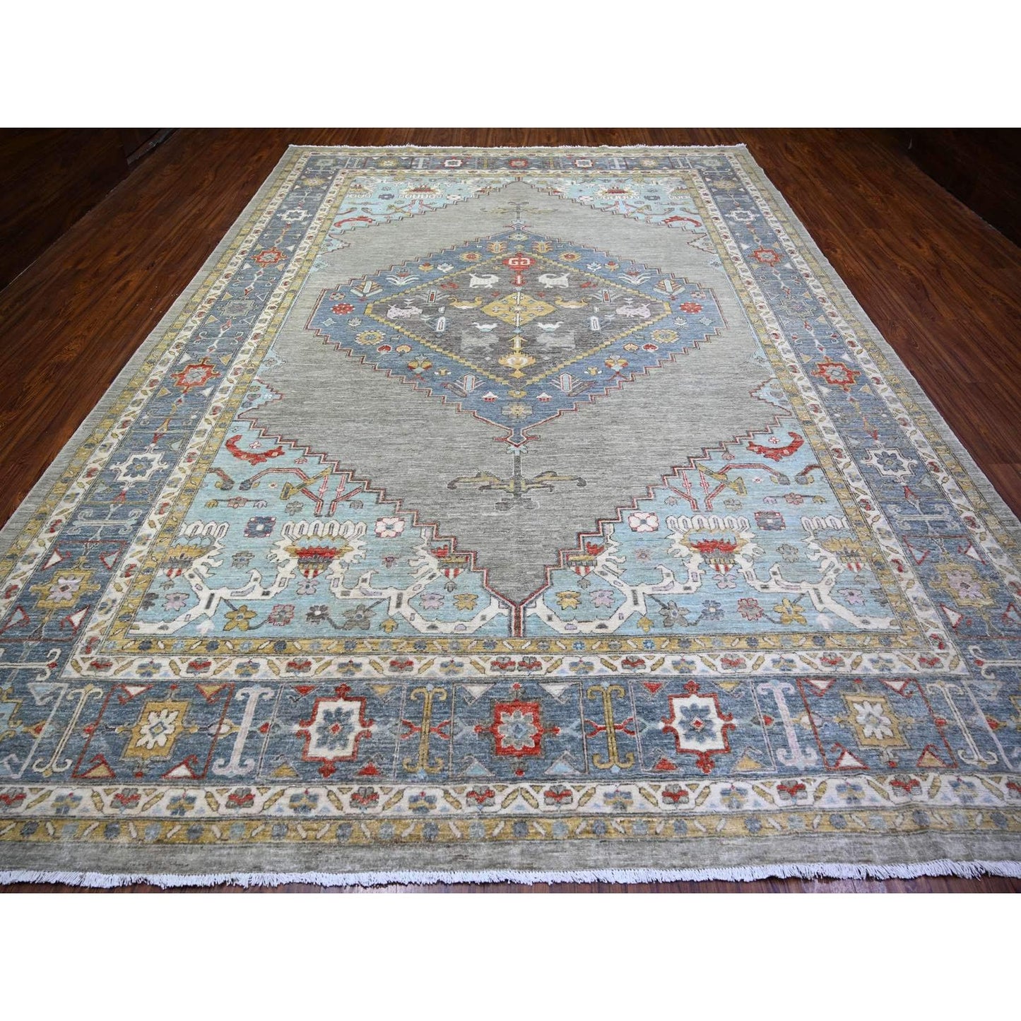 10'1"X14' Dark Gray Finer Peshawar Pure Wool Hand Knotted Oriental