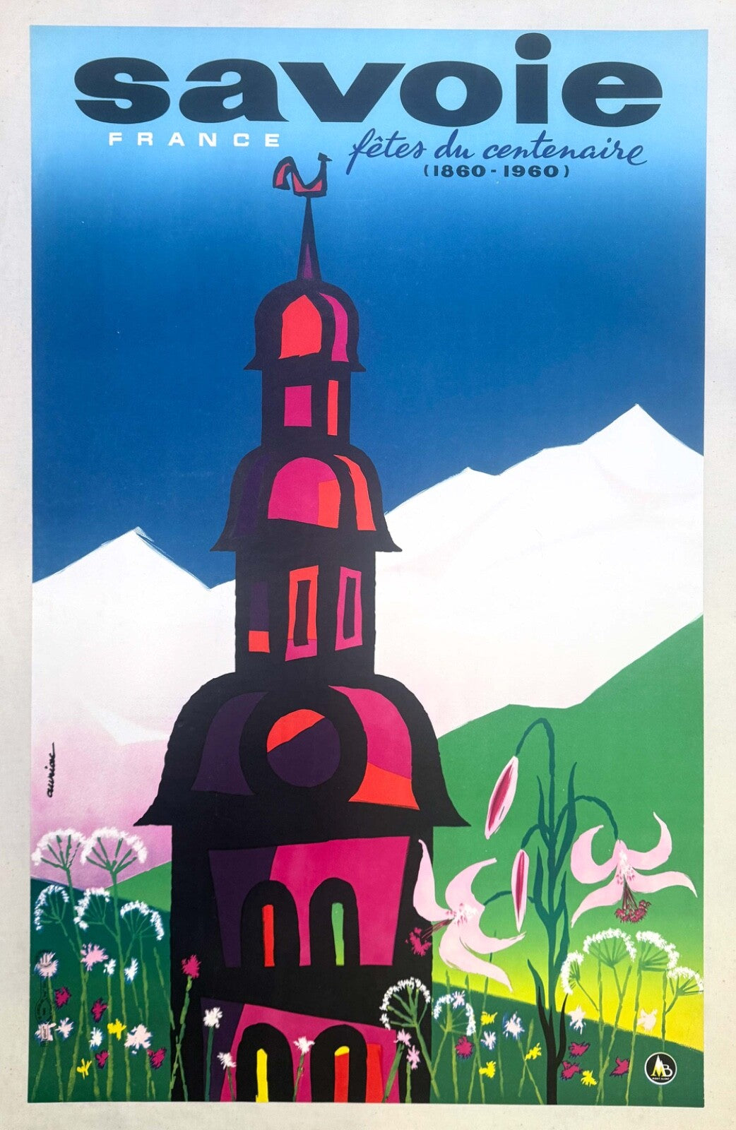 Savoie France Travel Poster 1960 Jacques Auriac Original Printing Ski Mont Blanc