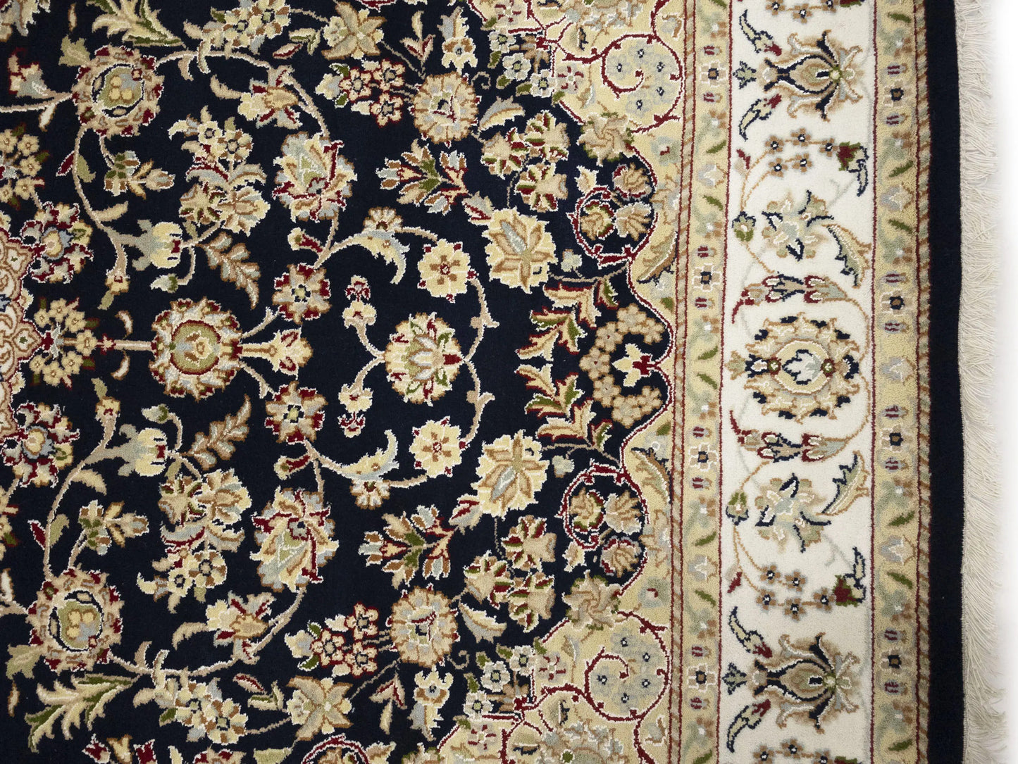 Indo-Nain Black Oriental Rug Floral Medallion