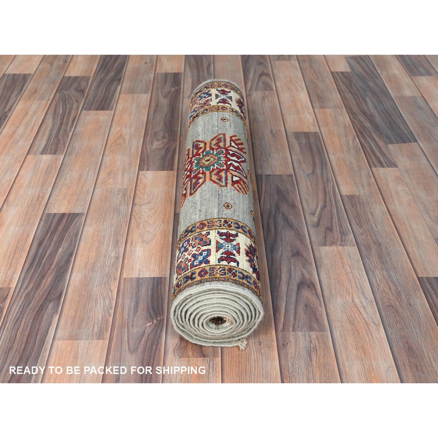 2'7"X8'5" Ash Gray Soft Wool Hand Knotted Afghan Super Kazak Runner Rug