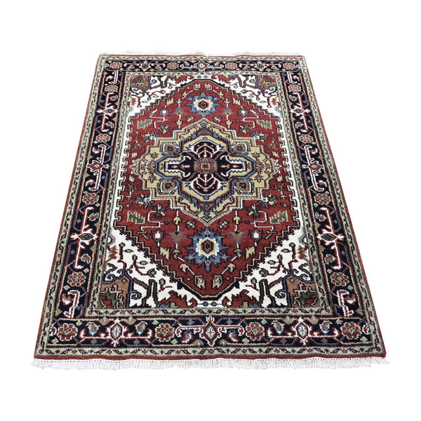 3'10"X6'1" Rich Red, Heris Revival, Hand Knotted Pure Wool, Oriental Rug