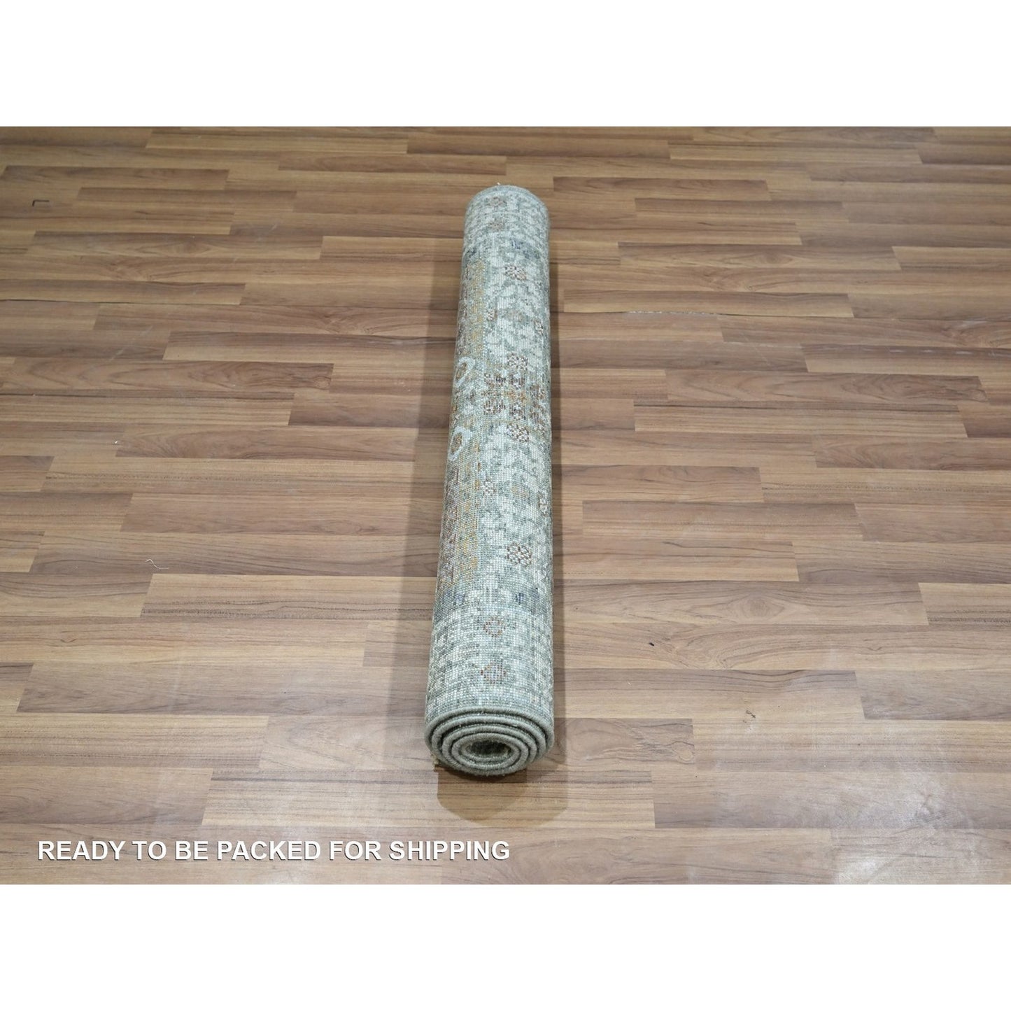 3'X5'1" Sage Green Pure Wool Rug Hand Knotted Pre Historic Mamluk Design