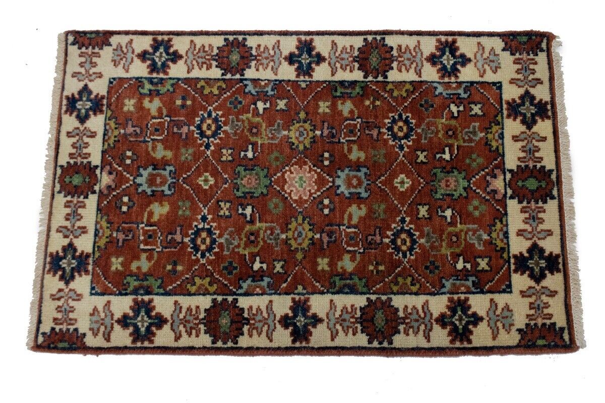 Small Hand-Knotted Floral Area Rug Oriental