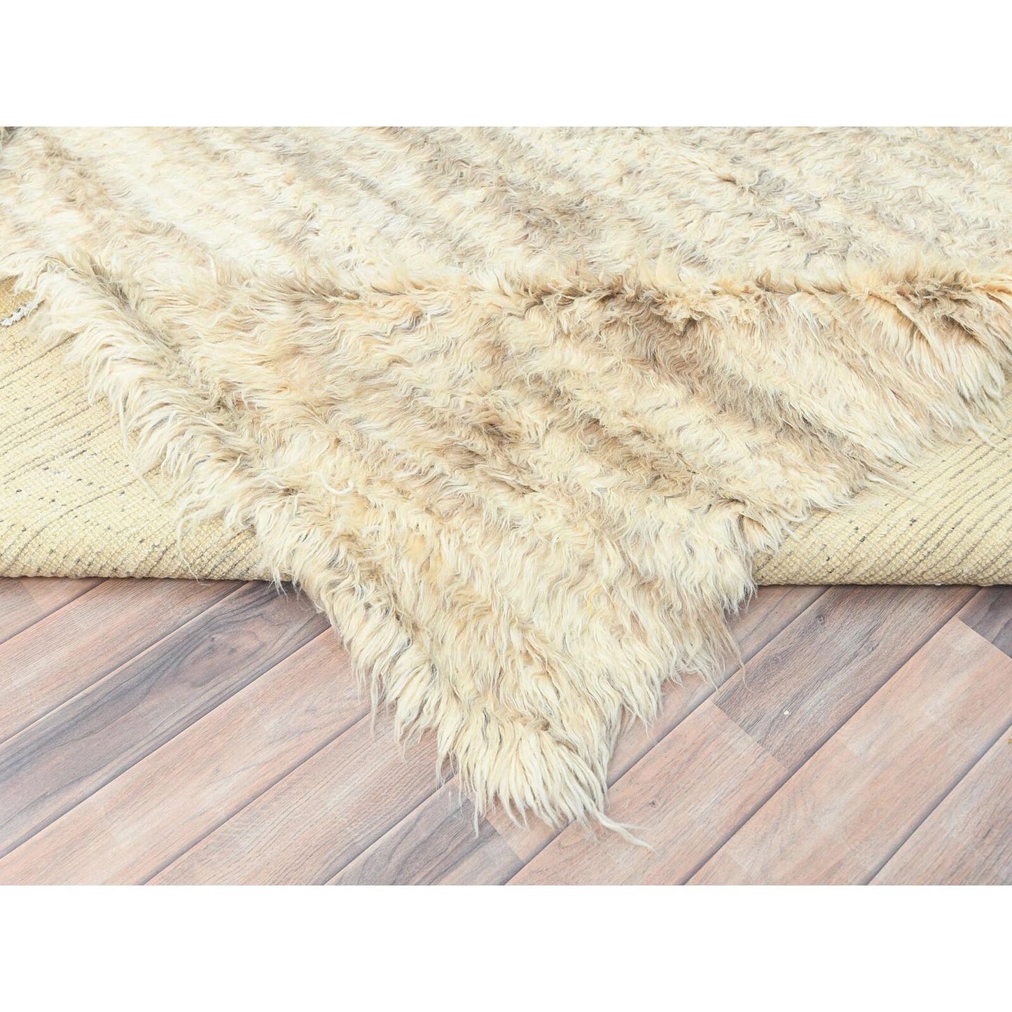 12'4"X18'1" Ivory Pure Wool Hand Knotted Moroccan Berber Oversized Rug