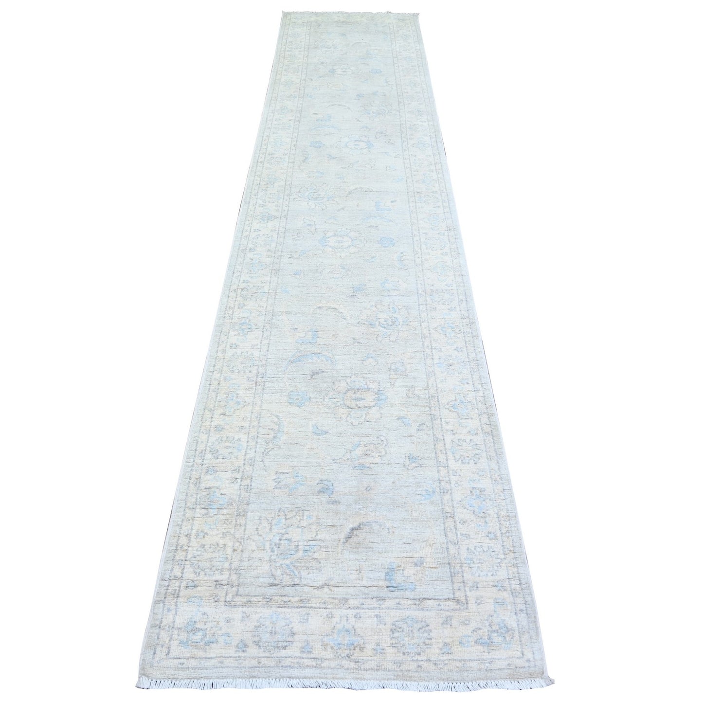 2'6"X12'2" Gray Goose Washed Out Peshawar Wool Hand Knotted Runner Rug