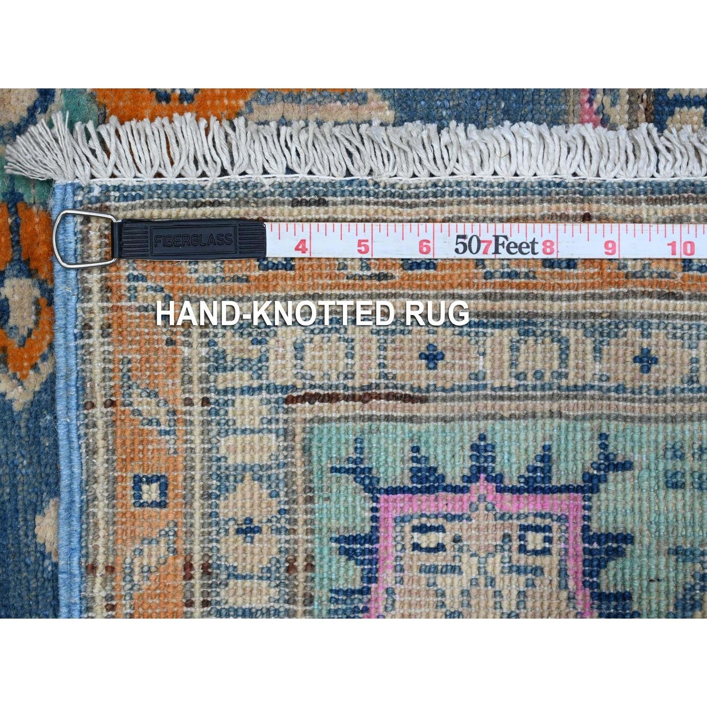 5'1"X6'4" Bayern Blue All Natural Wool Colorful Fusion Kazak Oriental Rug