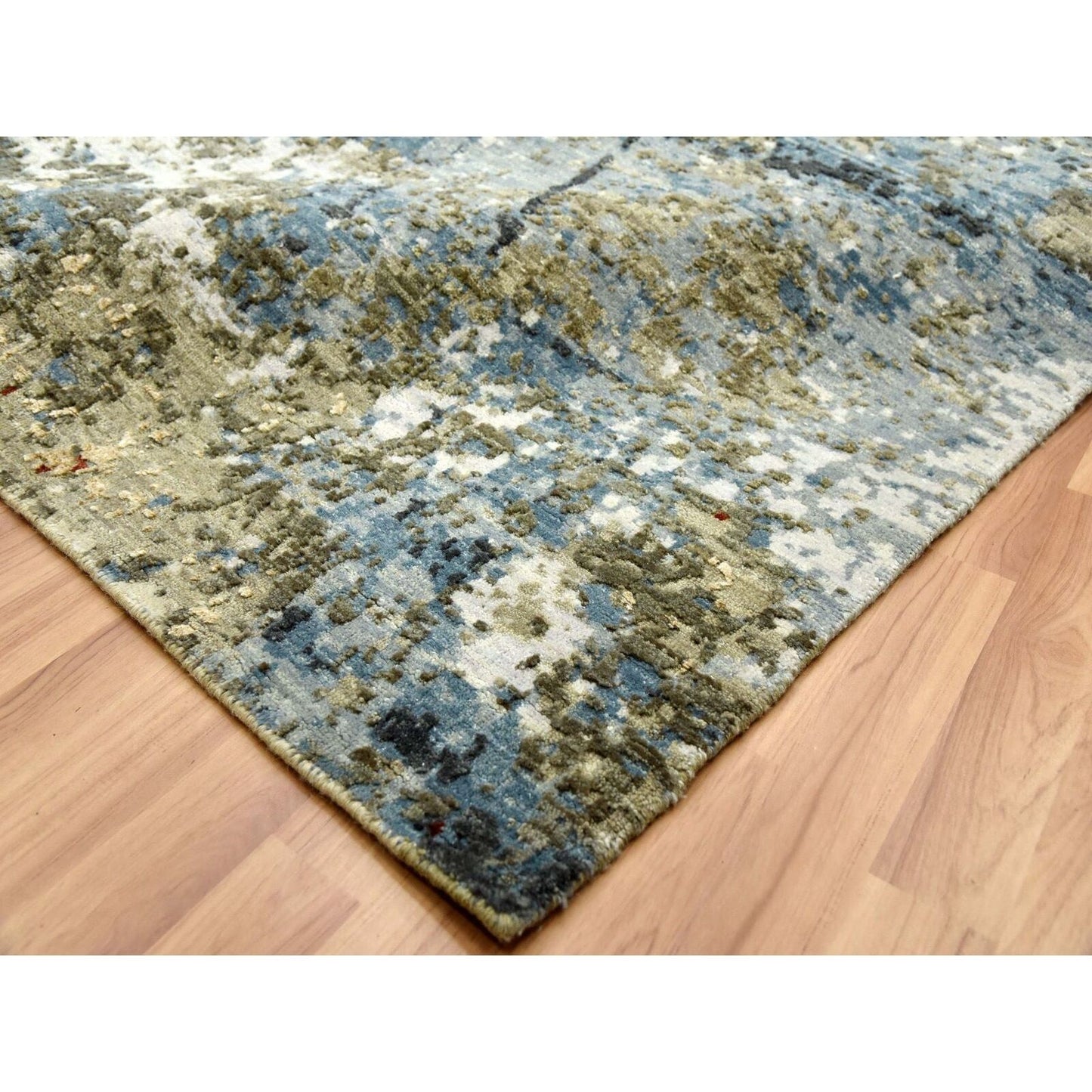 10'X14'2" Ash Gray Extra Soft Wool Hand Knotted Abstract Design Rug