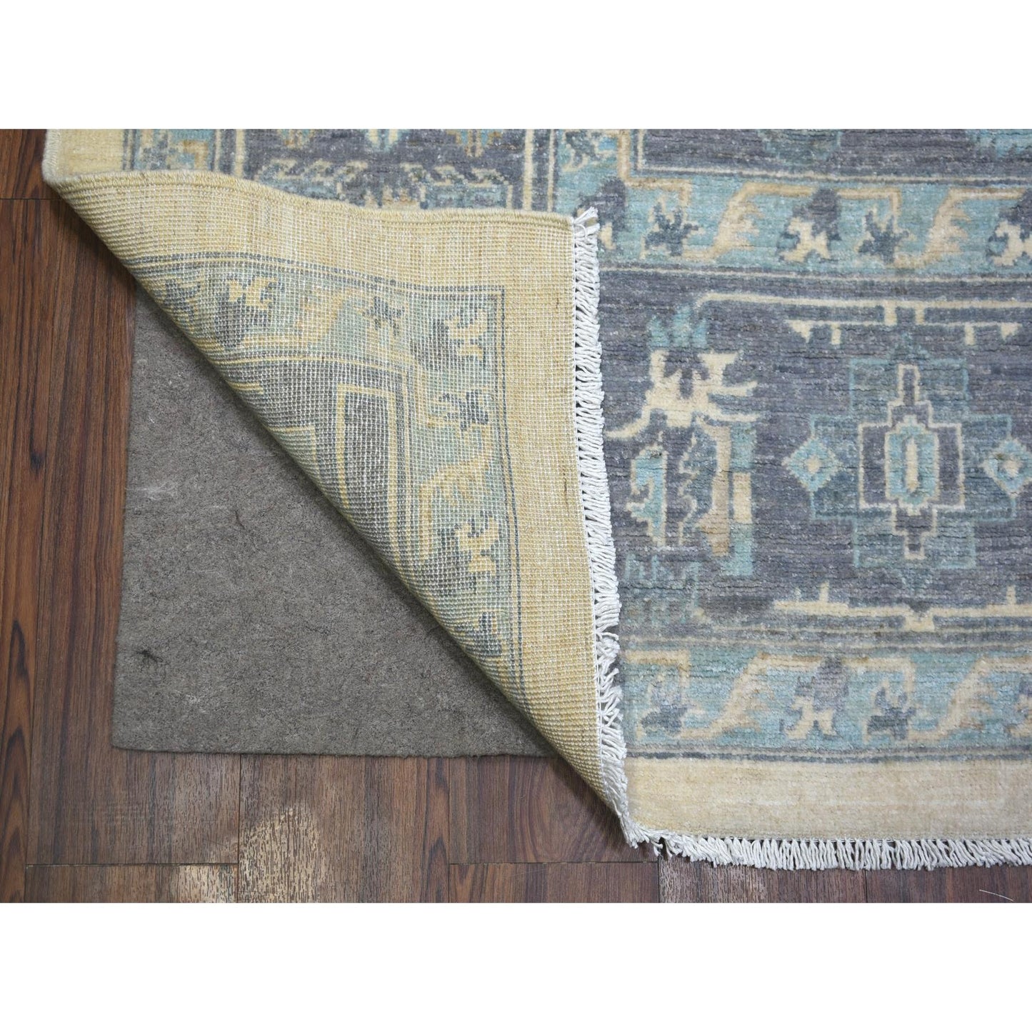 9'1"X11'9" Ivory Hand Knotted Fine Peshawar Afghan Wool Rug
