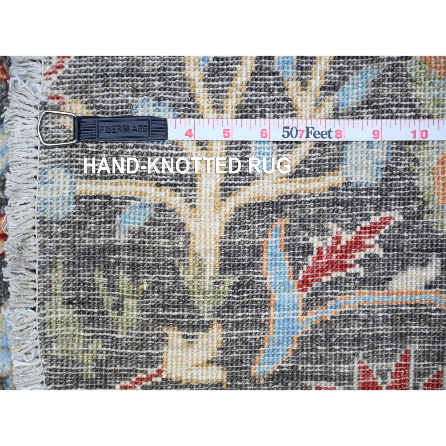 6'1"X6'1" Jet Black Hand Knotted Organic Wool Afghan Peshawar Round Rug