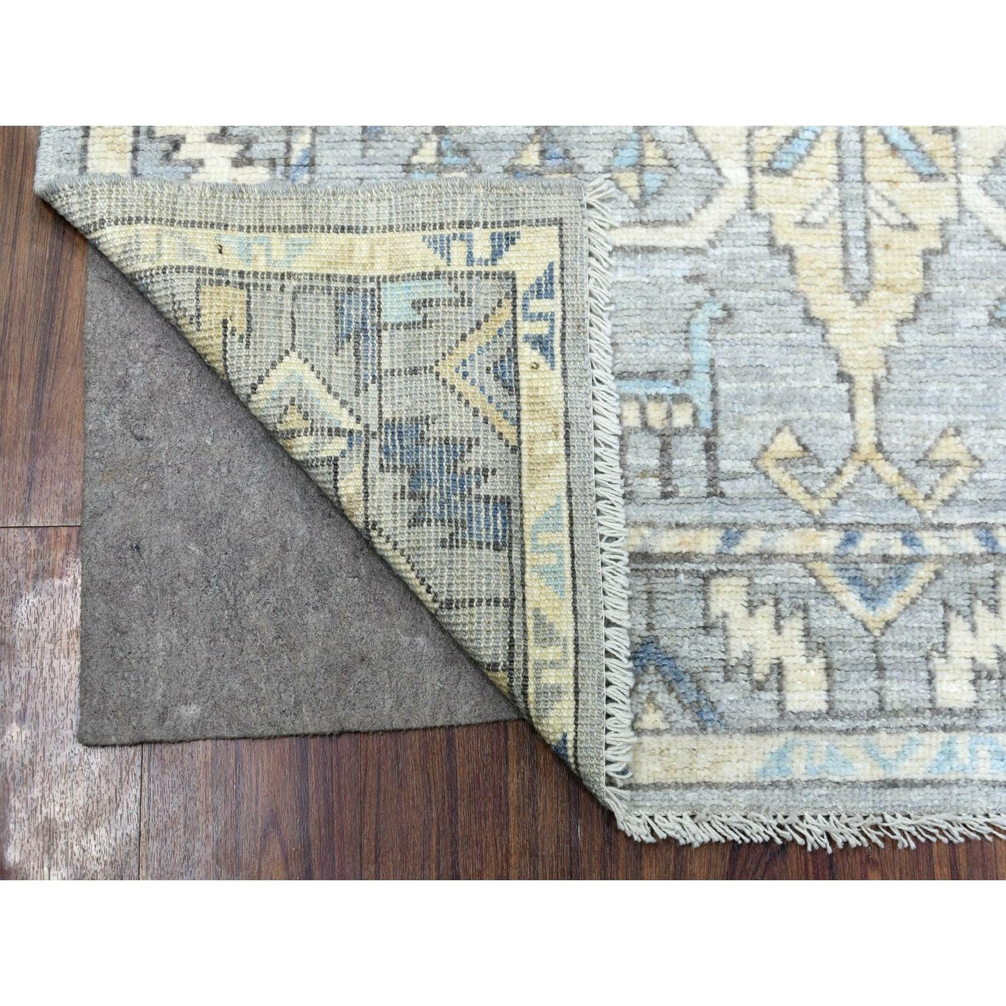 4'1"X9'9" Wool Hand Knotted Gray Anatolian Inspired Wide Runner Rug