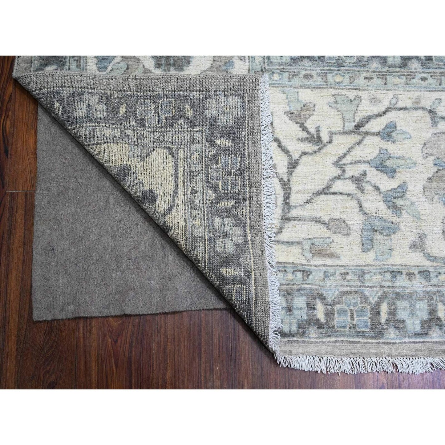 11'6"X15' Mineral Deposit Gray Sickle Leaf Design Pure Wool Oversized Rug
