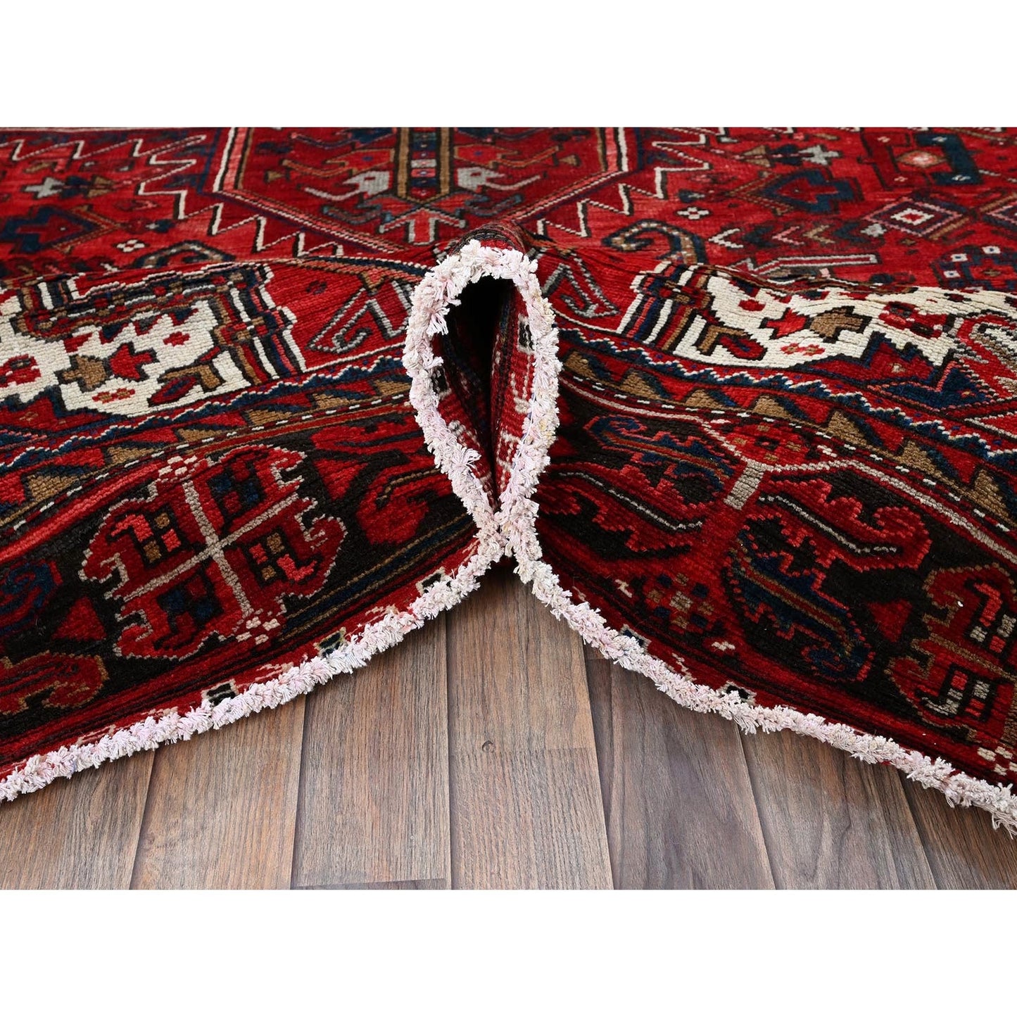 10'X12'10" Red Vintage Zoroastrian Heris Wool Hand Knotted Rug