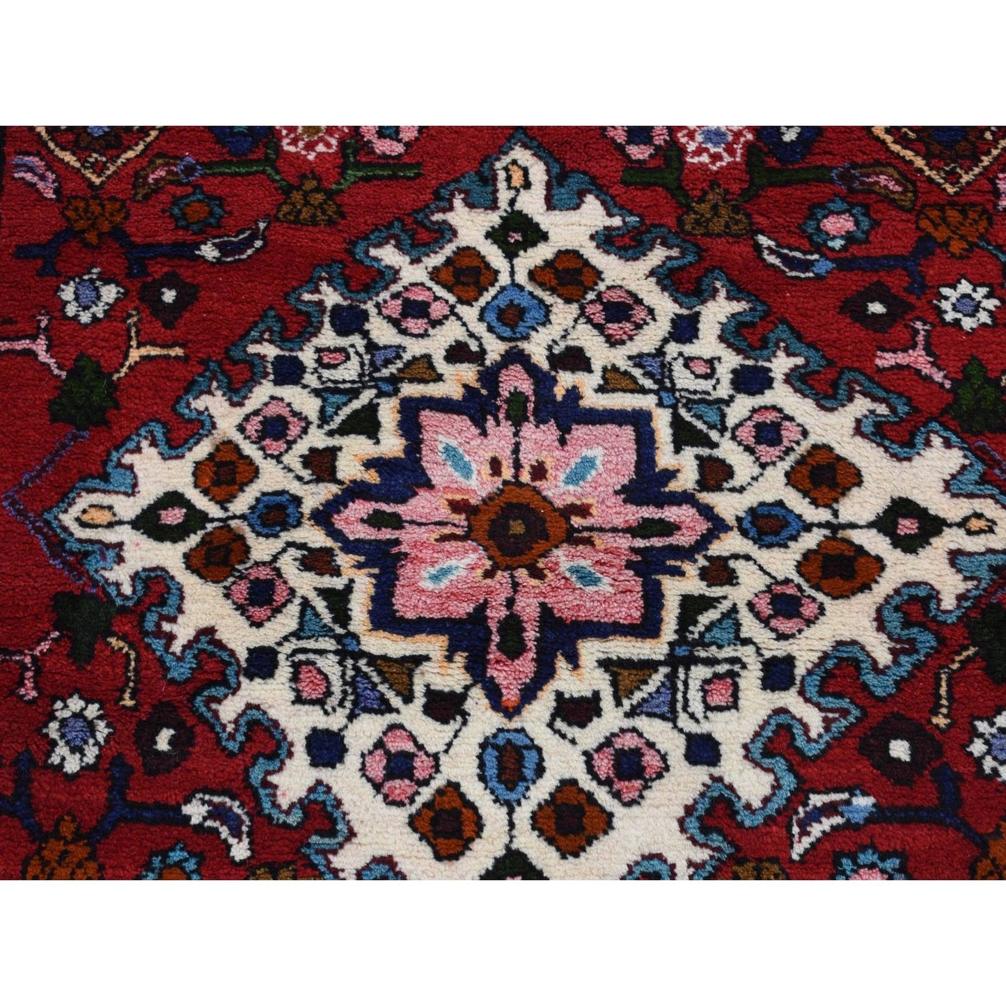 3'7"X4'8" Red New Zoroastrian Bohemian Khmadan Pure Wool Hand Knotted Rug