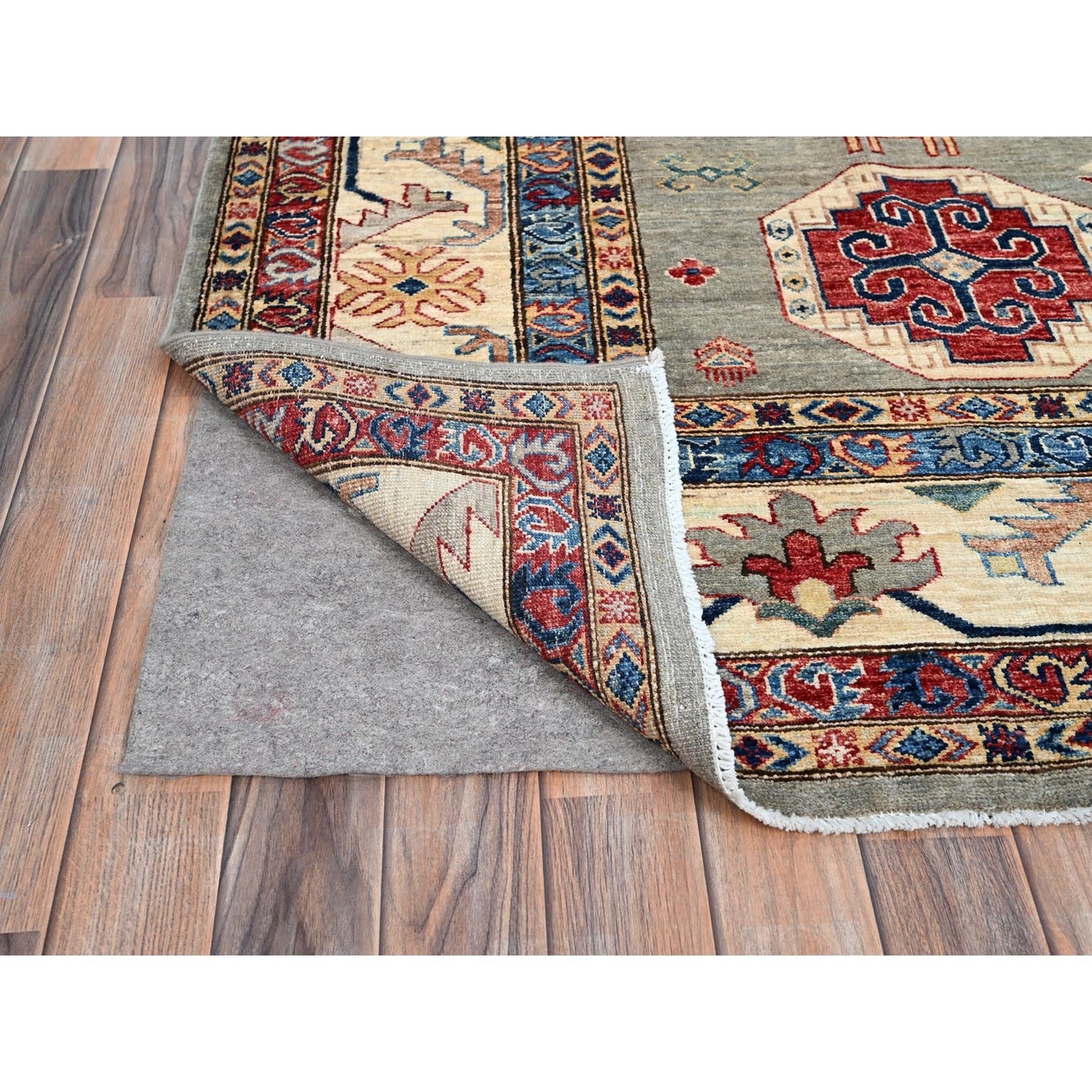 8'10"X11'9" Wrought Iron Gray Soft Pure Wool Hand Knotted Super Kazak Rug