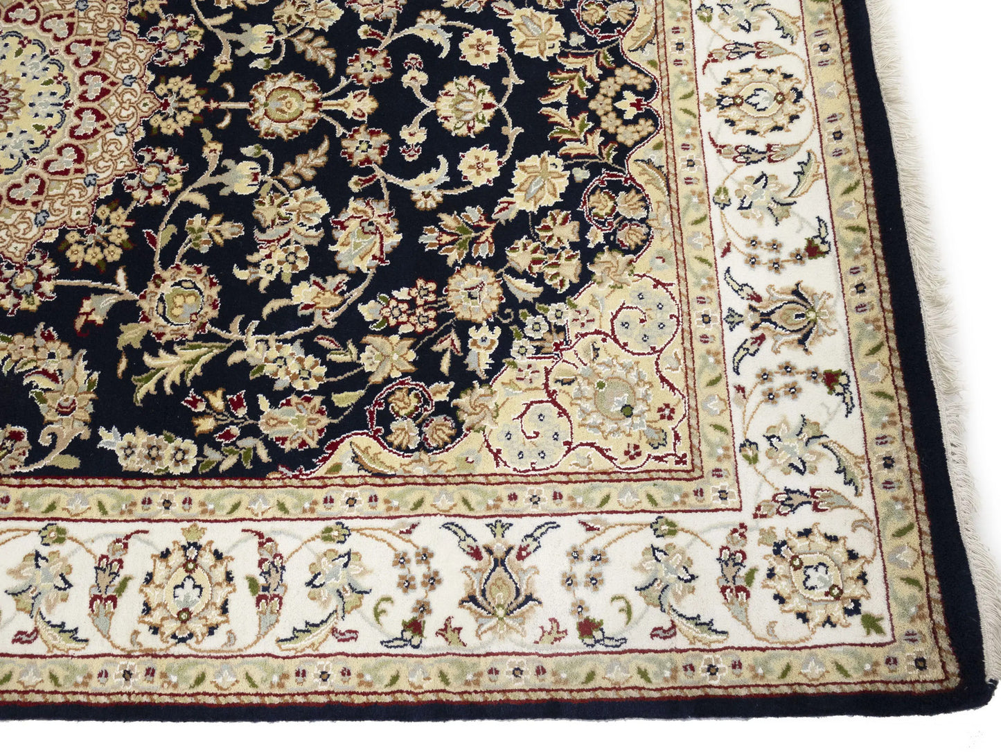 Indo-Nain Black Oriental Rug Floral Medallion