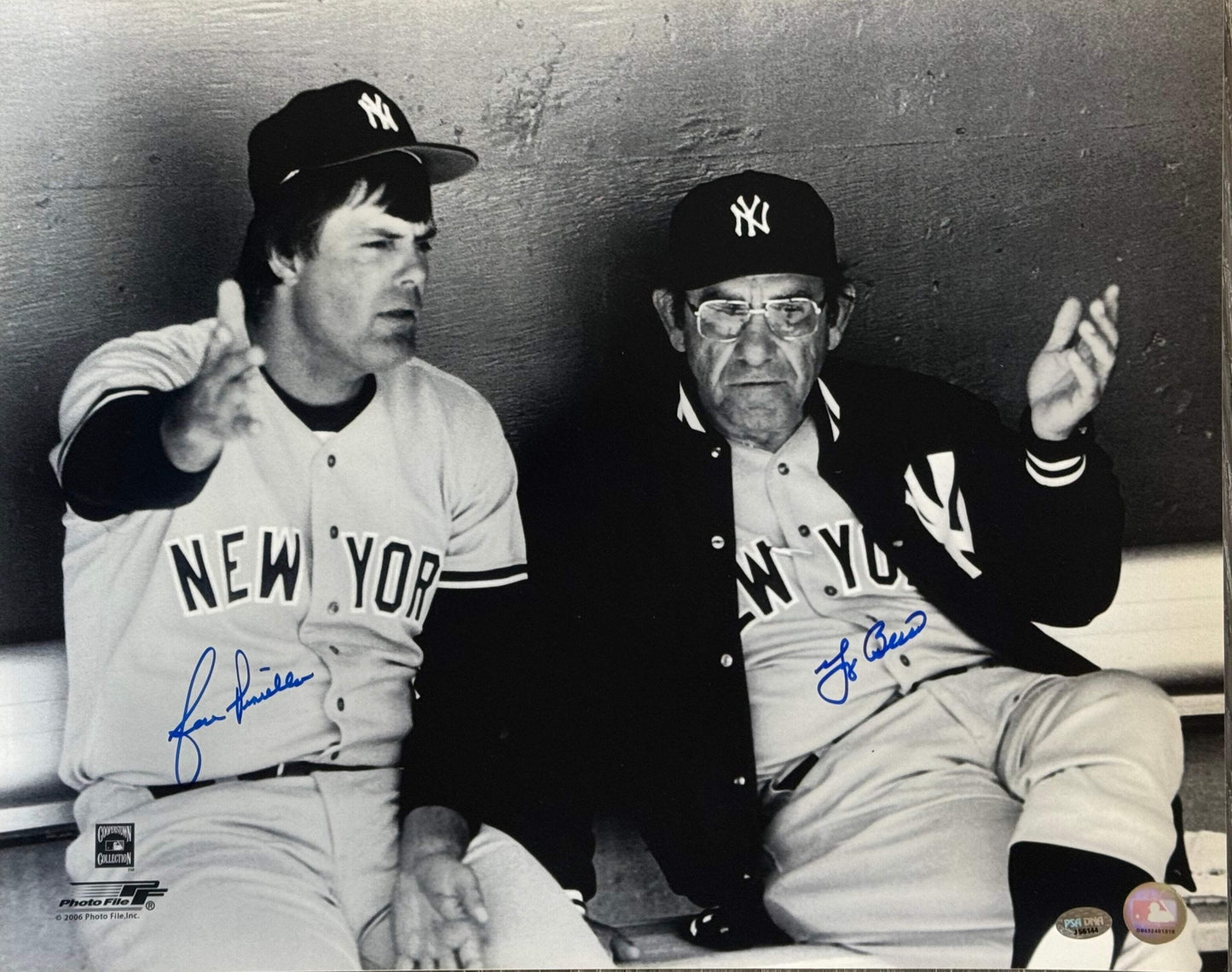 Yogi Berra & Lou Piniella Autographed Yankees 16X20 Baseball Photo (Psa)