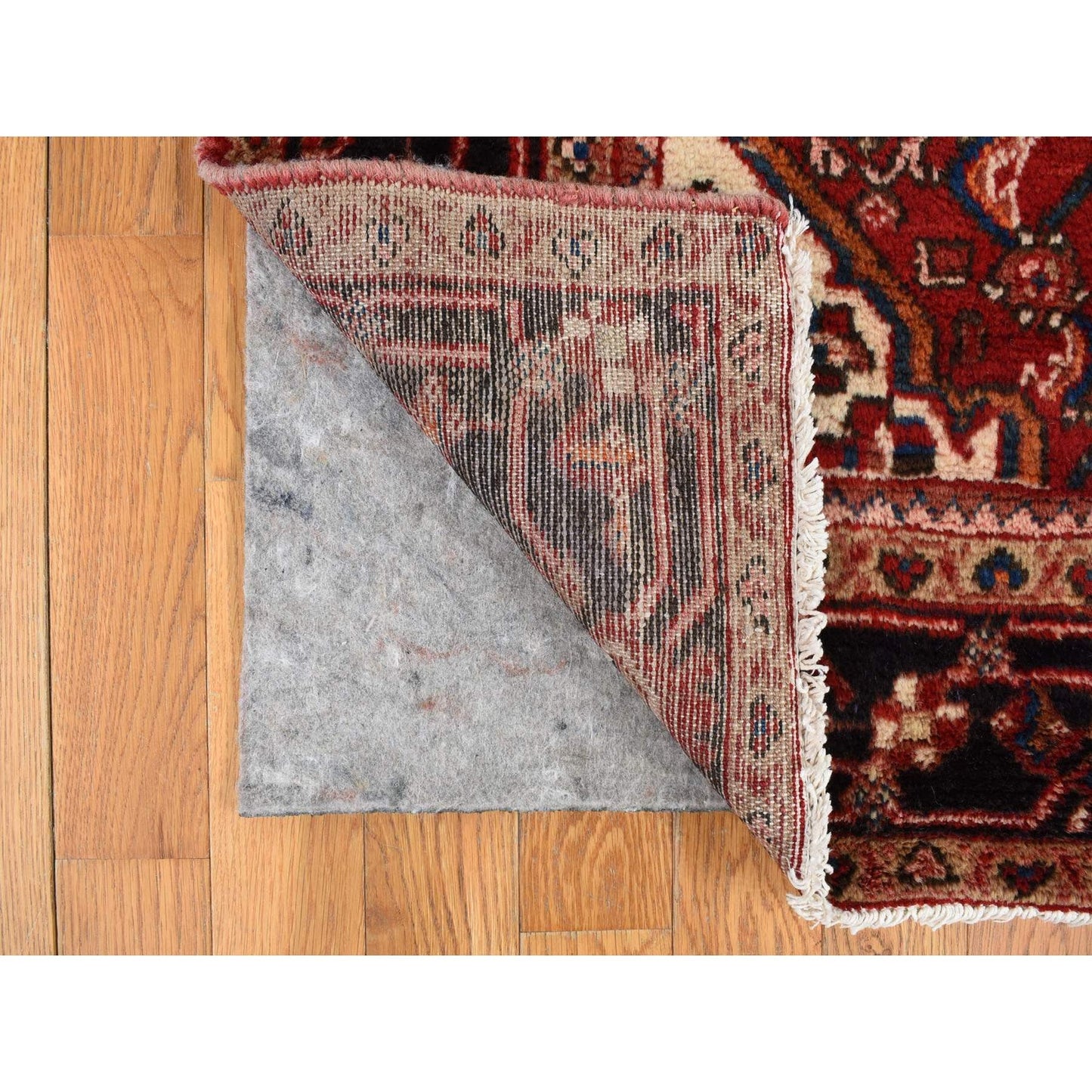3'7"X10'2" Red Semi Antique Zoroastrian Wool Hand Knotted Wide Runner Rug