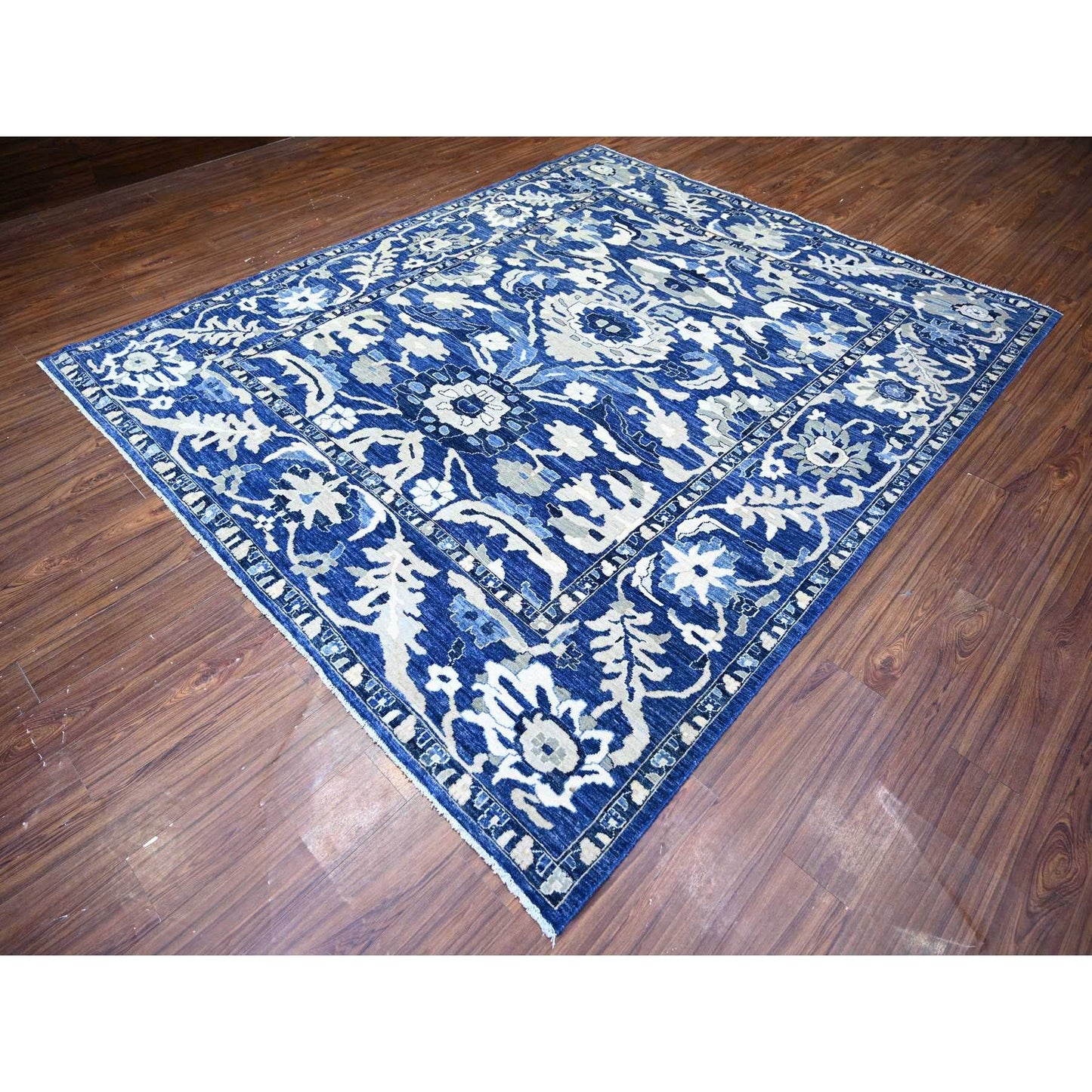 8'2"X9'8" Byzantine Blue Peshawar With Mahal Design Wool Hand Knotted Rug