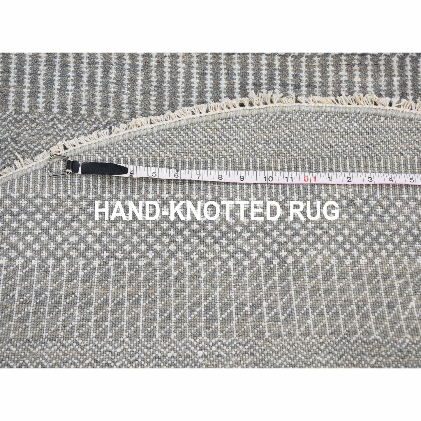 6'X6' Gray Grass Design Wool And Silk Hand Knotted Round Oriental Rug