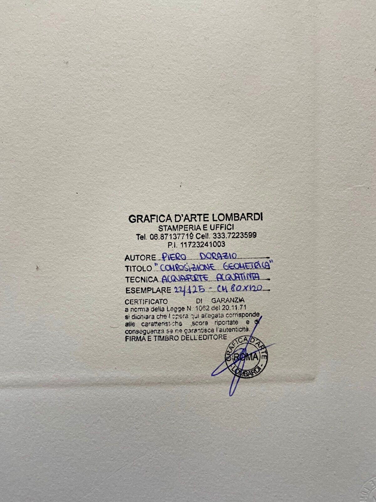 Piero Dorazio Etching 80X120 Signed Hand Numbered