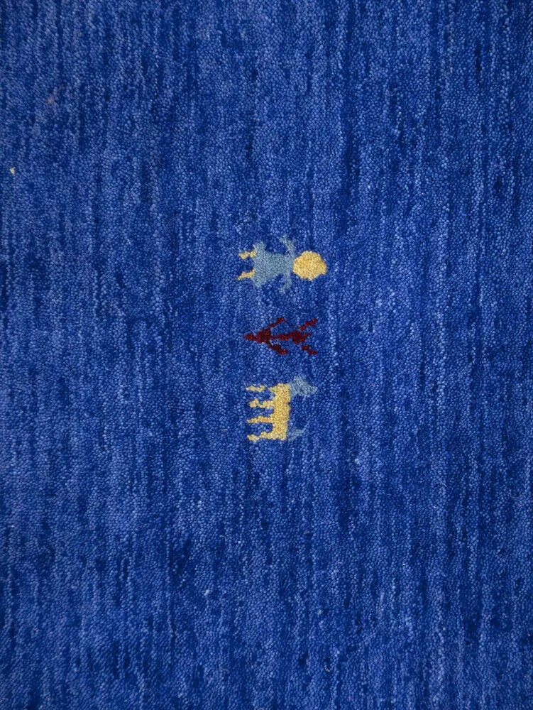 Modern Royal Blue Gabbeh Square Rug Tribal Design