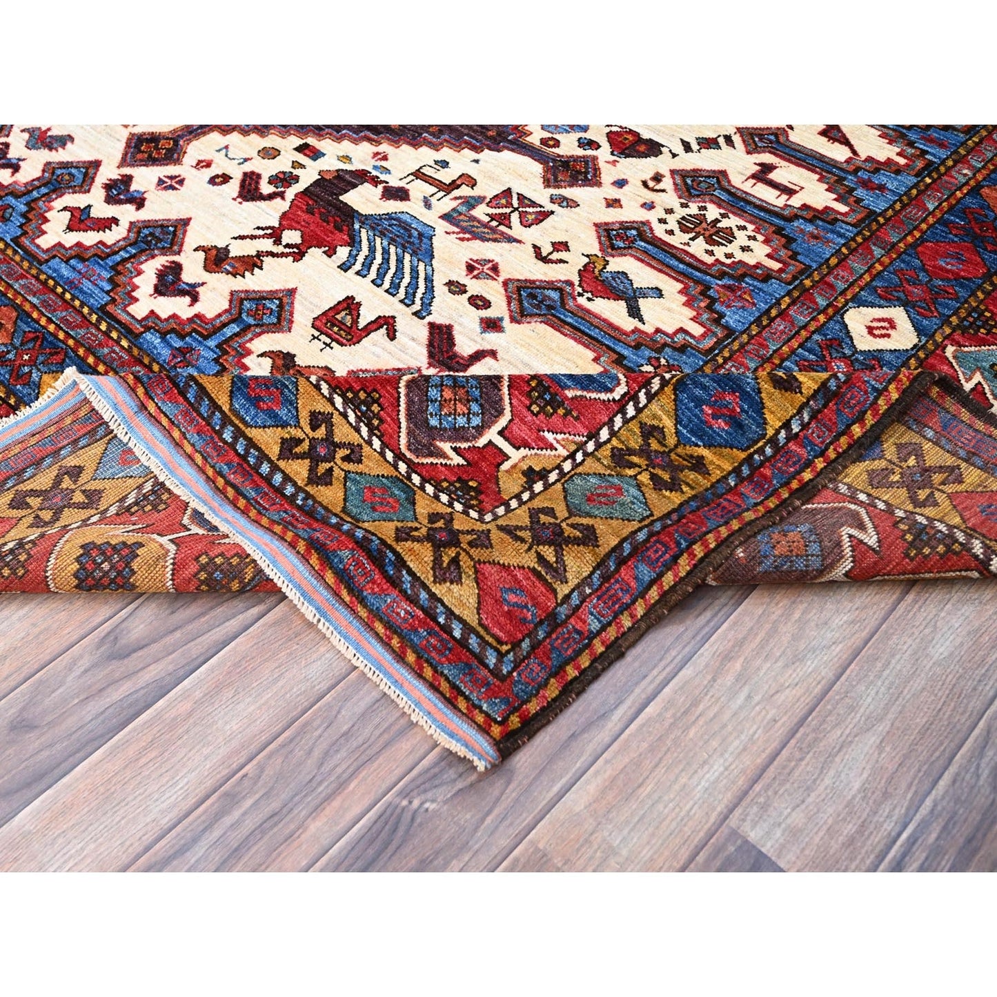 8'4"X9'3" Navajo White Turkish Knot Design Wool Hand Knotted Oriental Rug
