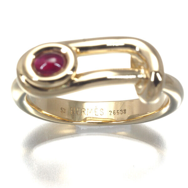 Hermes Rare Ring Ruby Eu53 18K 750 Yellow Gold
