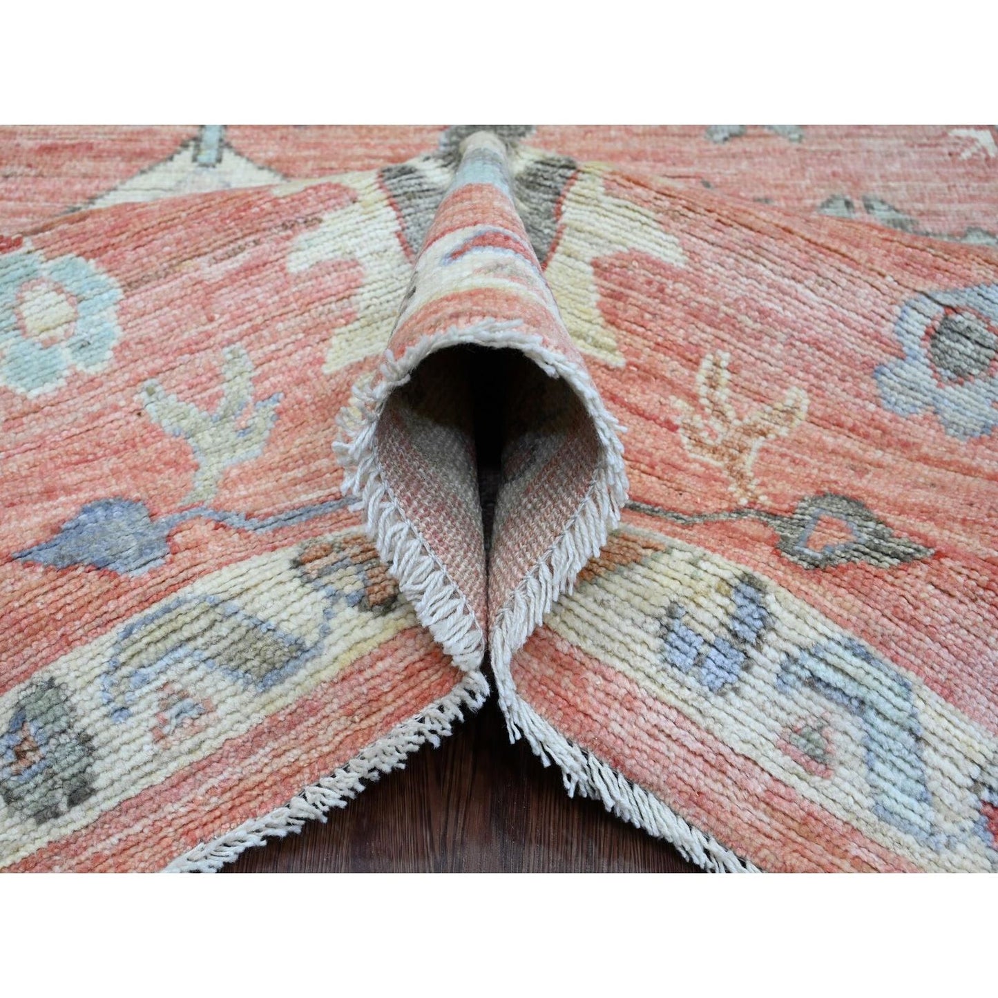 9'X11'9" Red All Wool Afghan Angora Oushak Floral Design Hand Knotted Rug