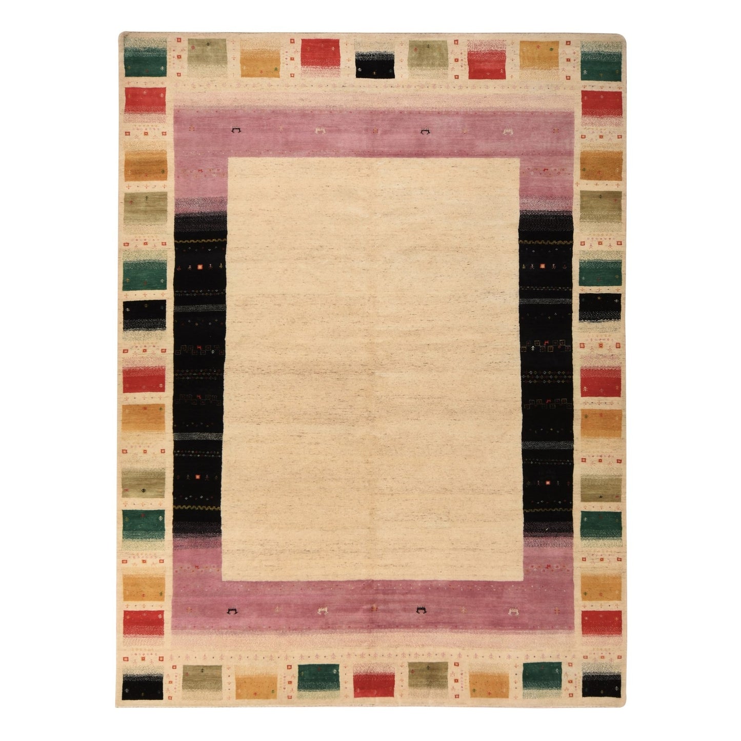 10'X13'2" Linen White Lori Buft Gabbeh Thick 100% Wool Hand Knotted Rug