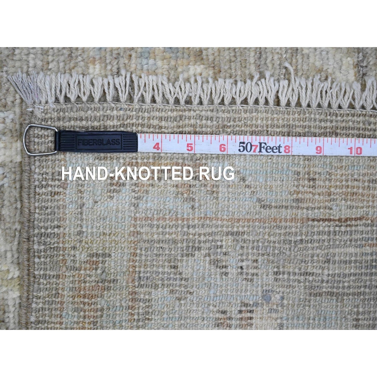 5'X19'9" Brown Angora Oushak Vines Design Hand Knotted Wool Runner Rug