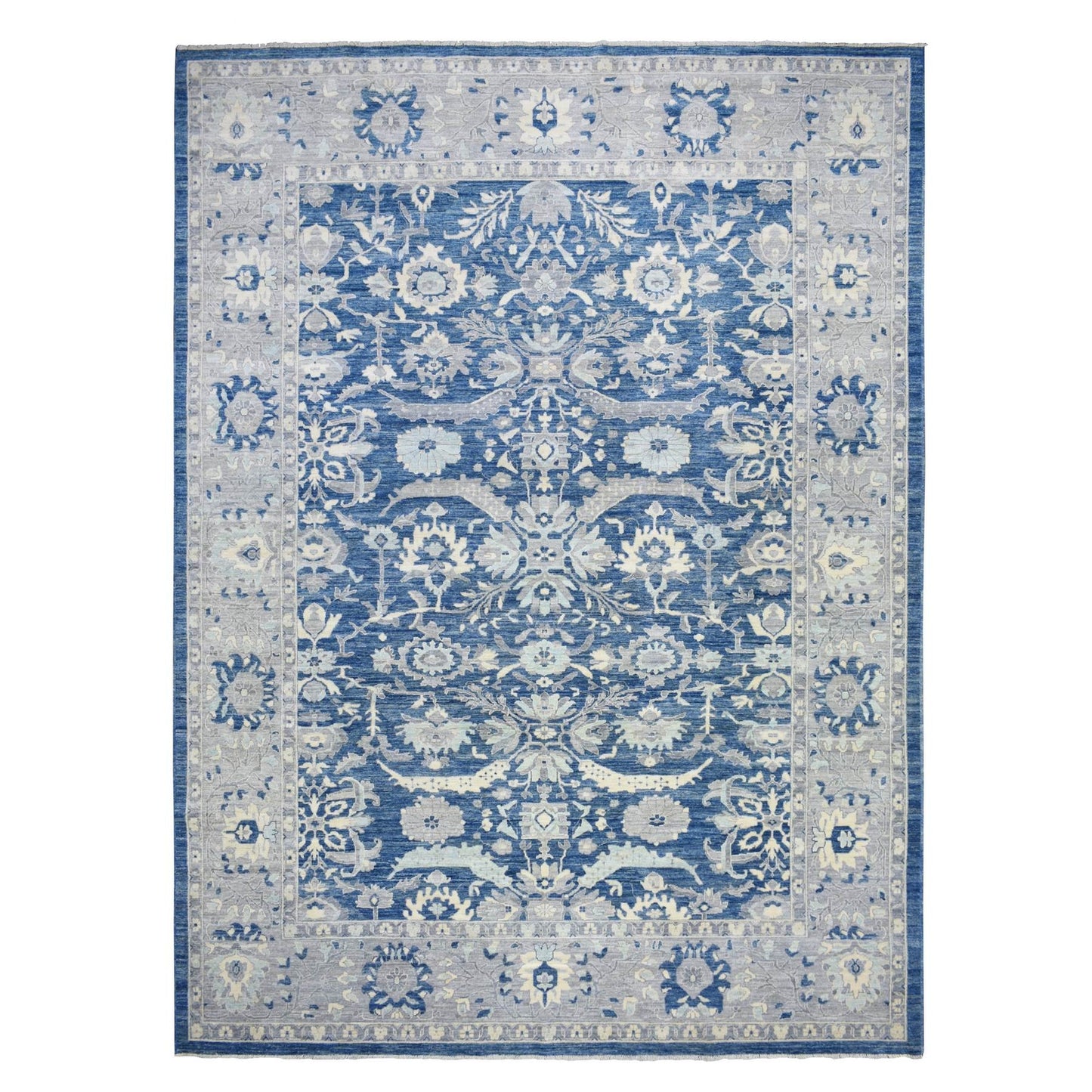 10'2"X13'6" Denim Blue Wool Hand Knotted Fine Peshawar Densely Woven Rug